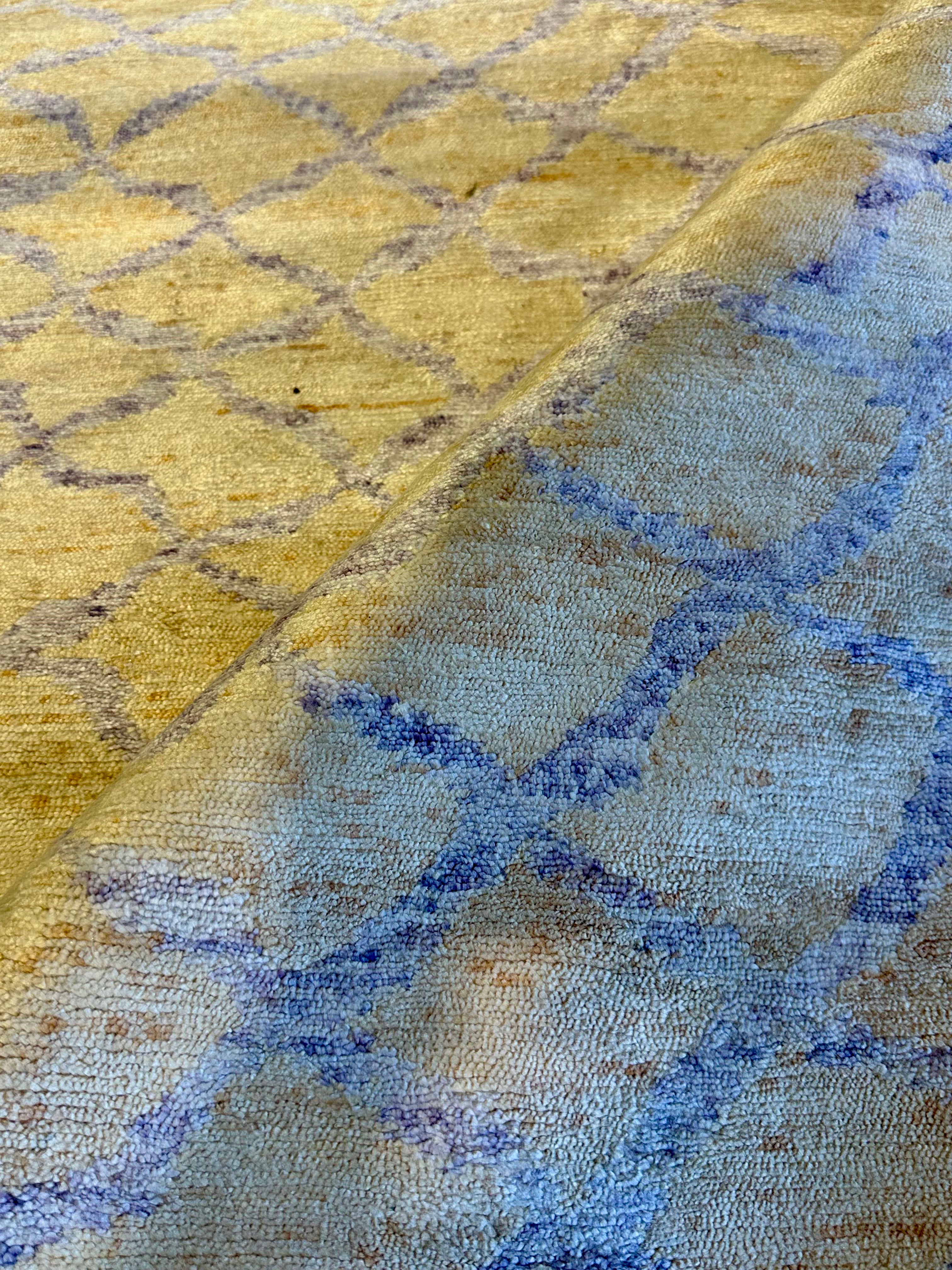Donald O'Connor 9x12.9 Hand-Knotted Modern Rug Gold and Blue