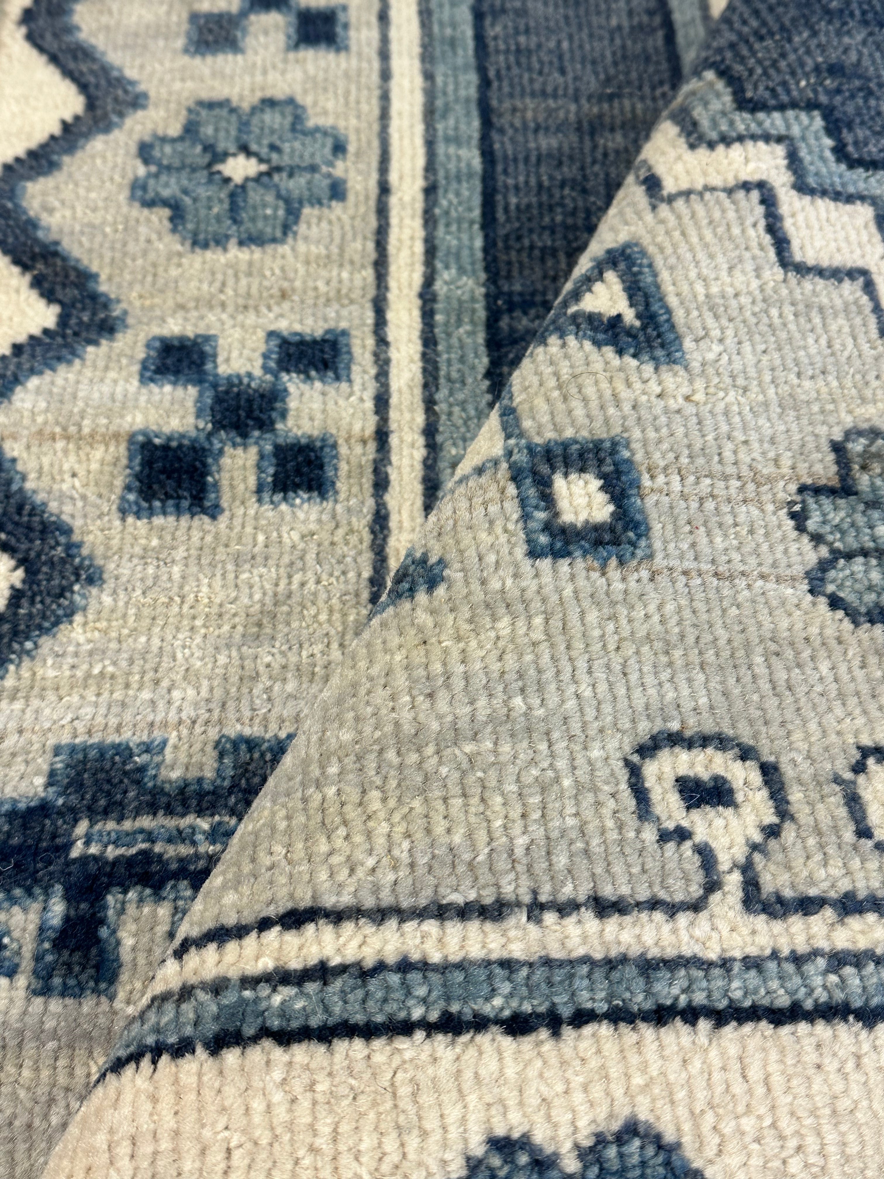 Hellen Cane 2.3x4.6 Blue & Grey Hand-Knotted Oushak Rug