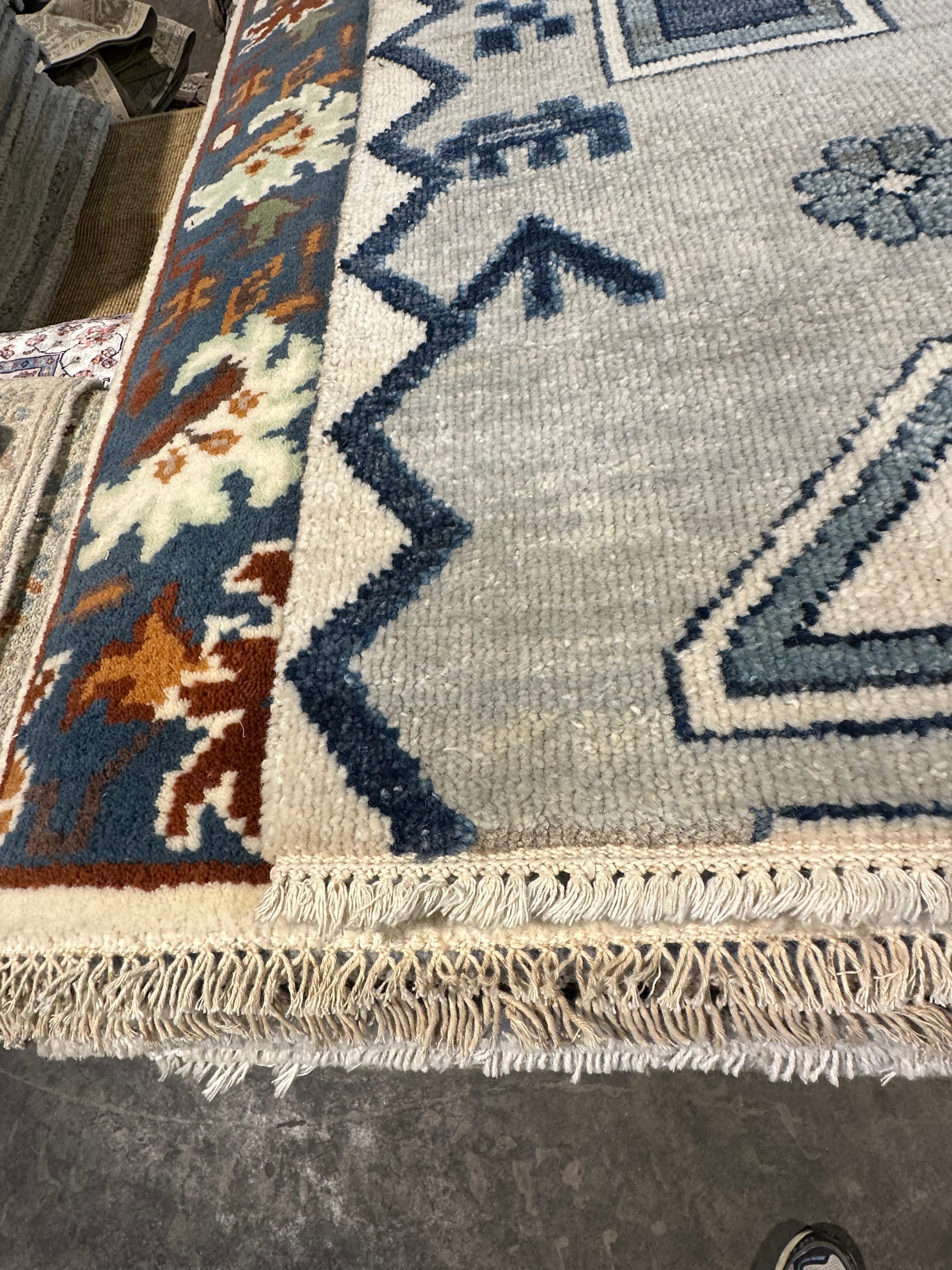 Hellen Cane 2.3x4.6 Blue & Grey Hand-Knotted Oushak Rug