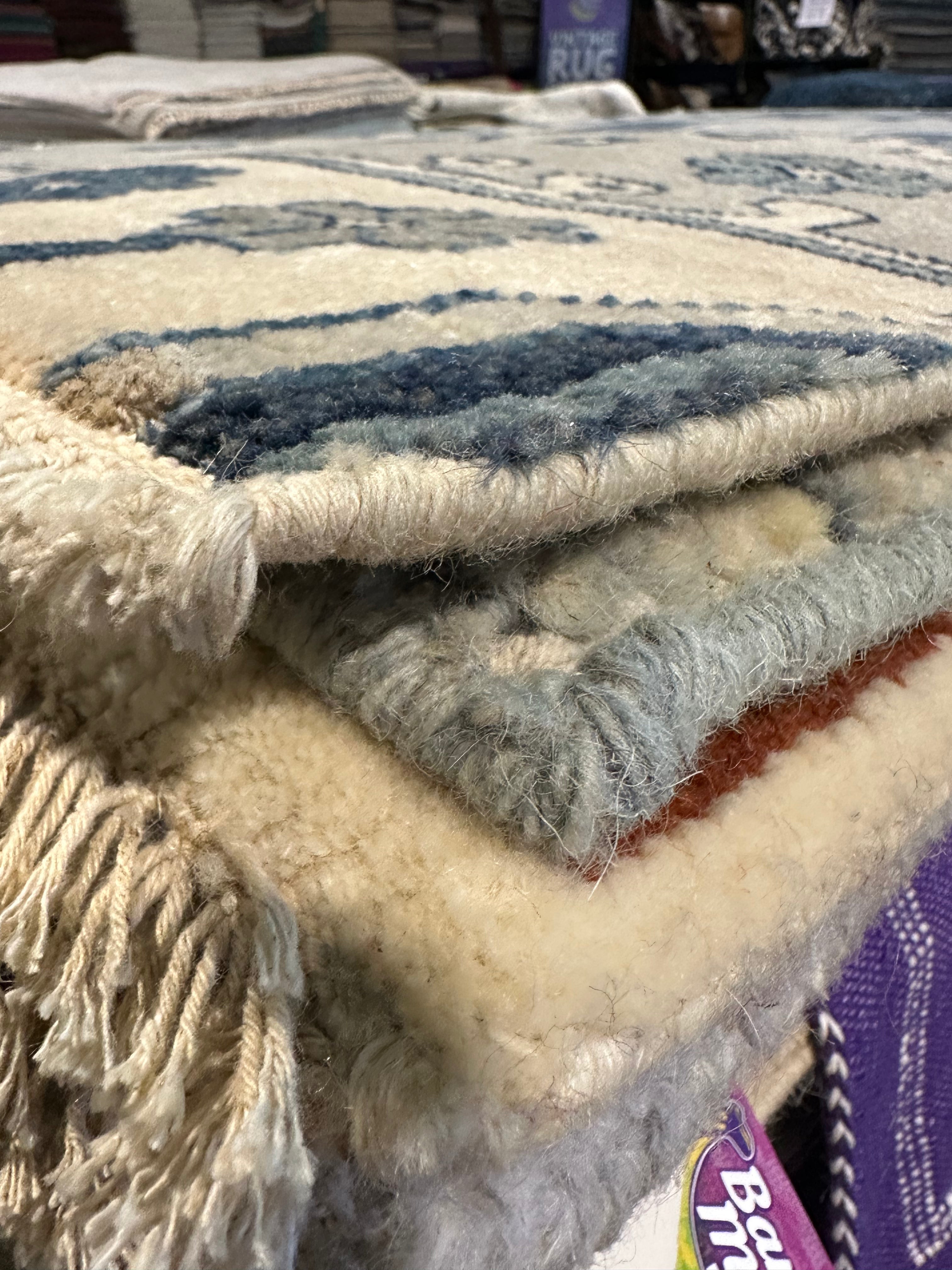 Hellen Cane 2.3x4.6 Blue & Grey Hand-Knotted Oushak Rug