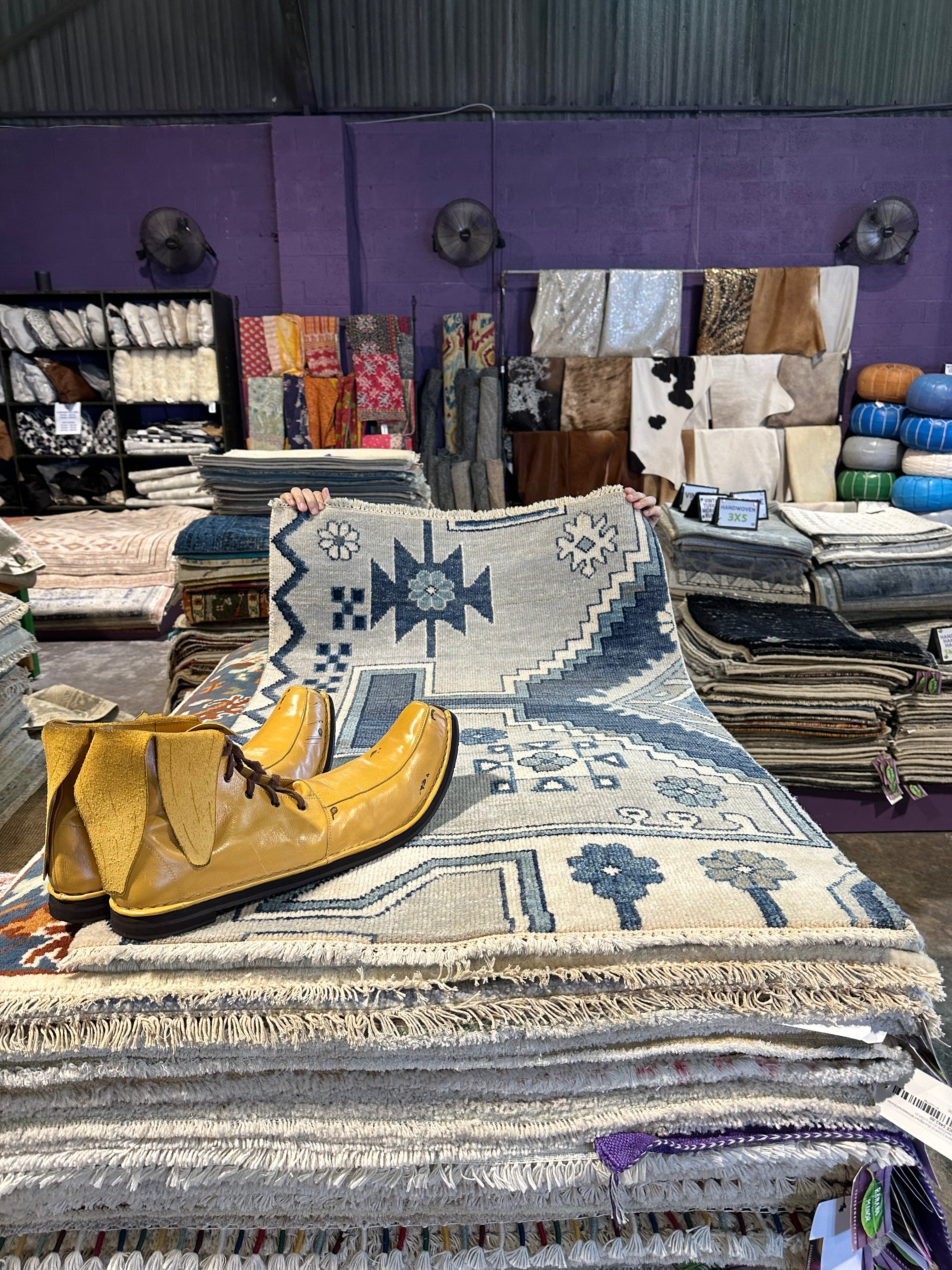 Hellen Cane 2.3x4.6 Blue & Grey Hand-Knotted Oushak Rug