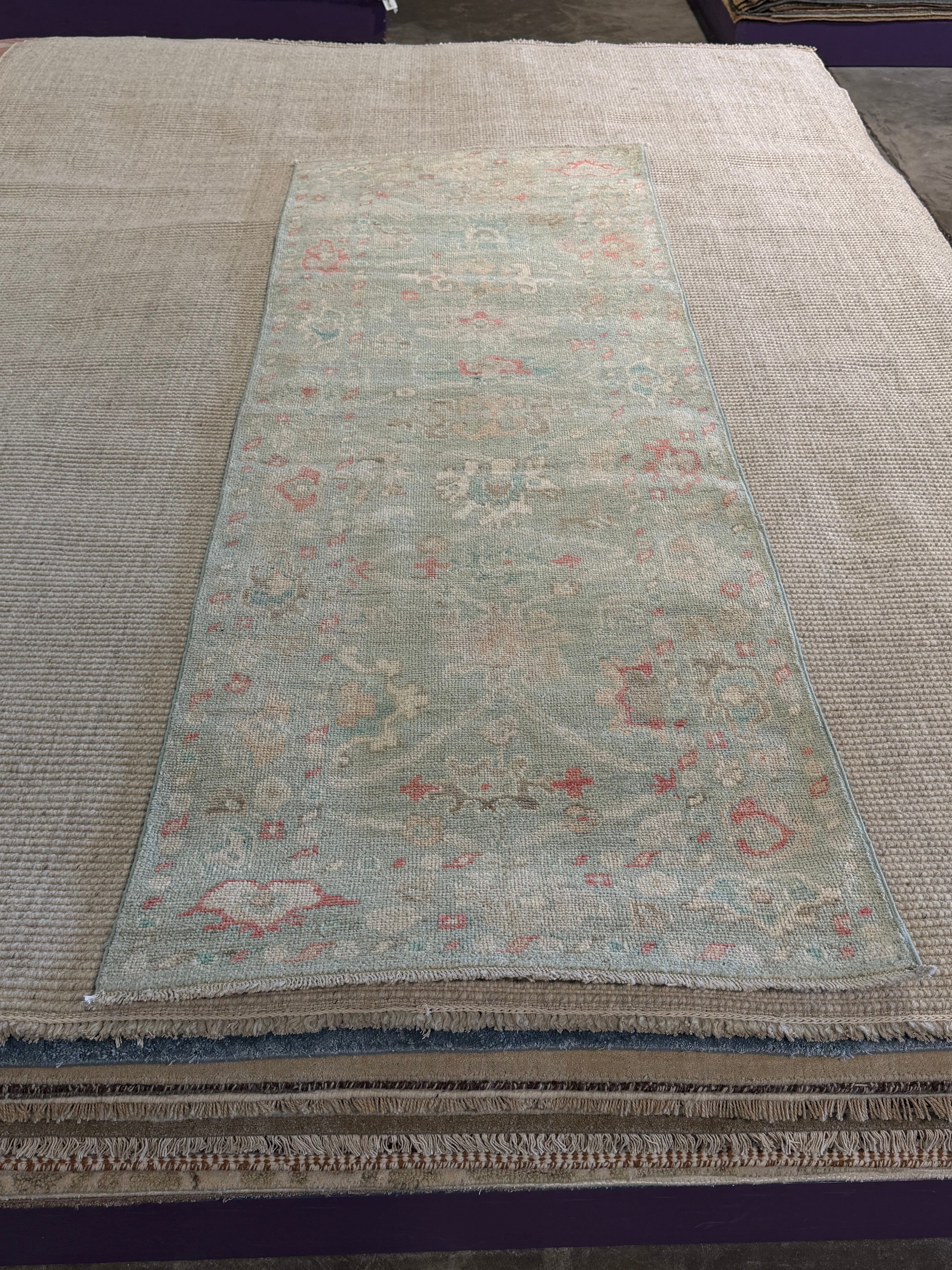 Annie Lancaster 2.9x7.10 Green Afghani Whitewashed Oushak Runner