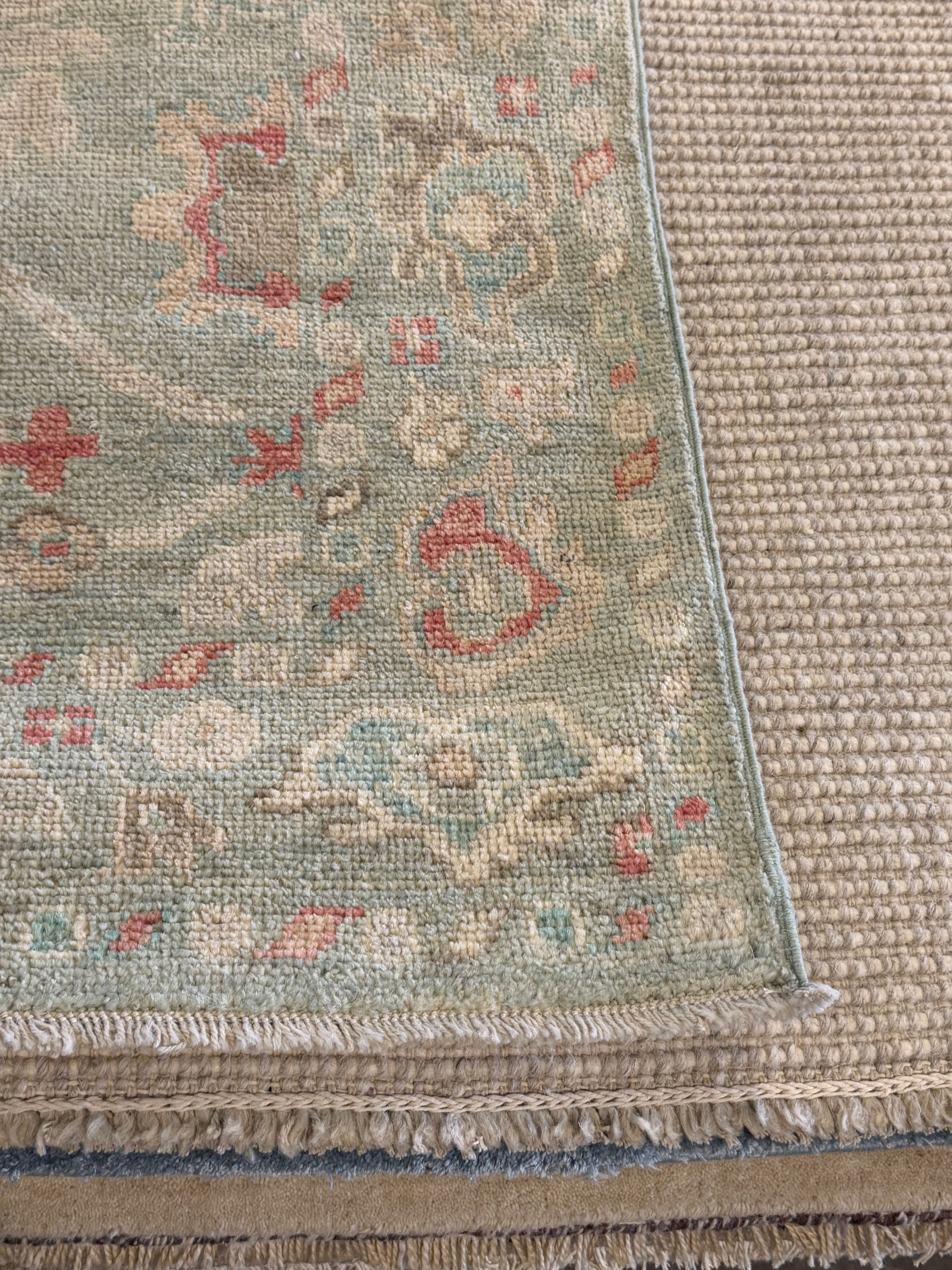 Annie Lancaster 2.9x7.10 Green Afghani Whitewashed Oushak Runner