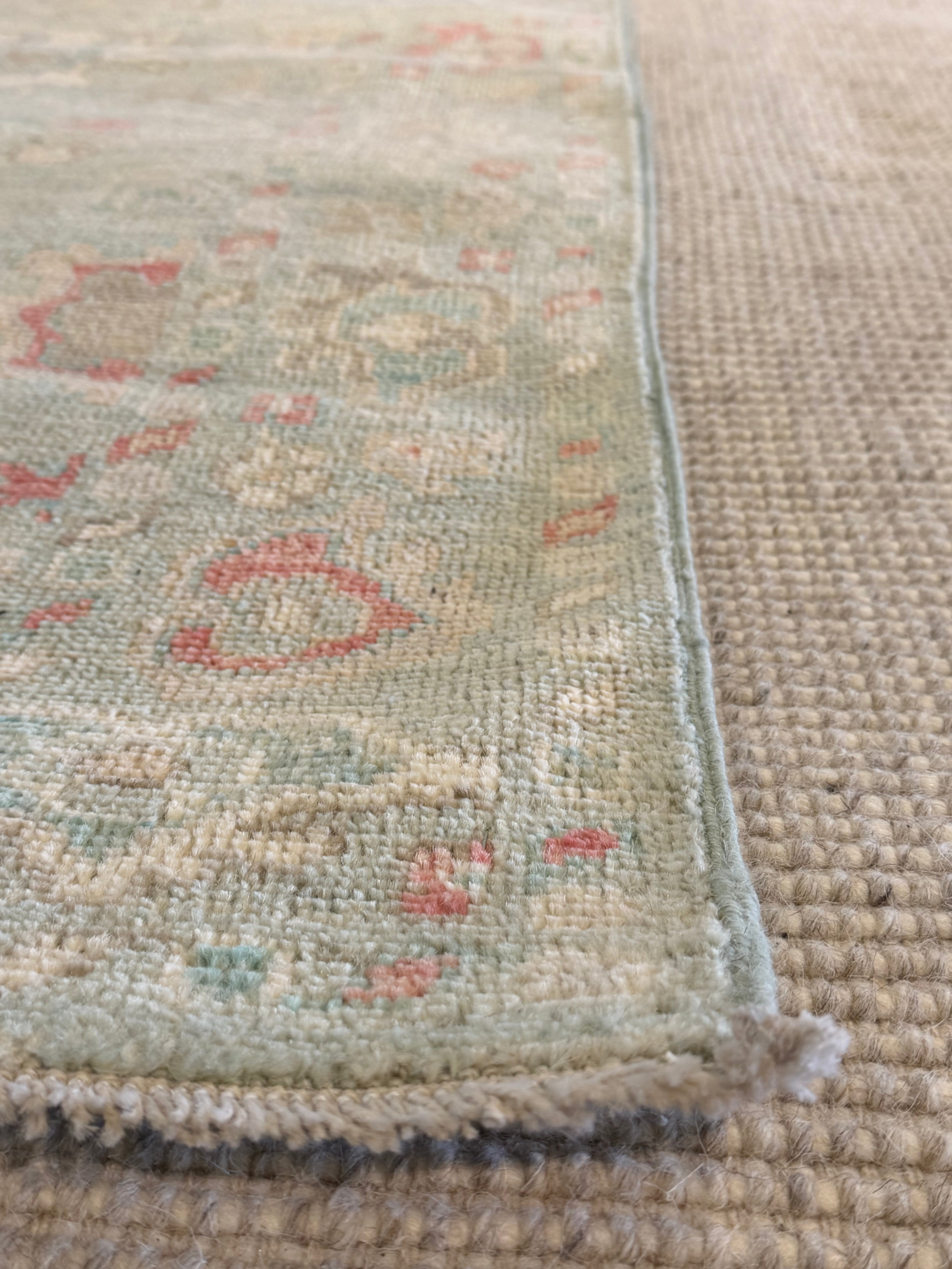 Annie Lancaster 2.9x7.10 Green Afghani Whitewashed Oushak Runner