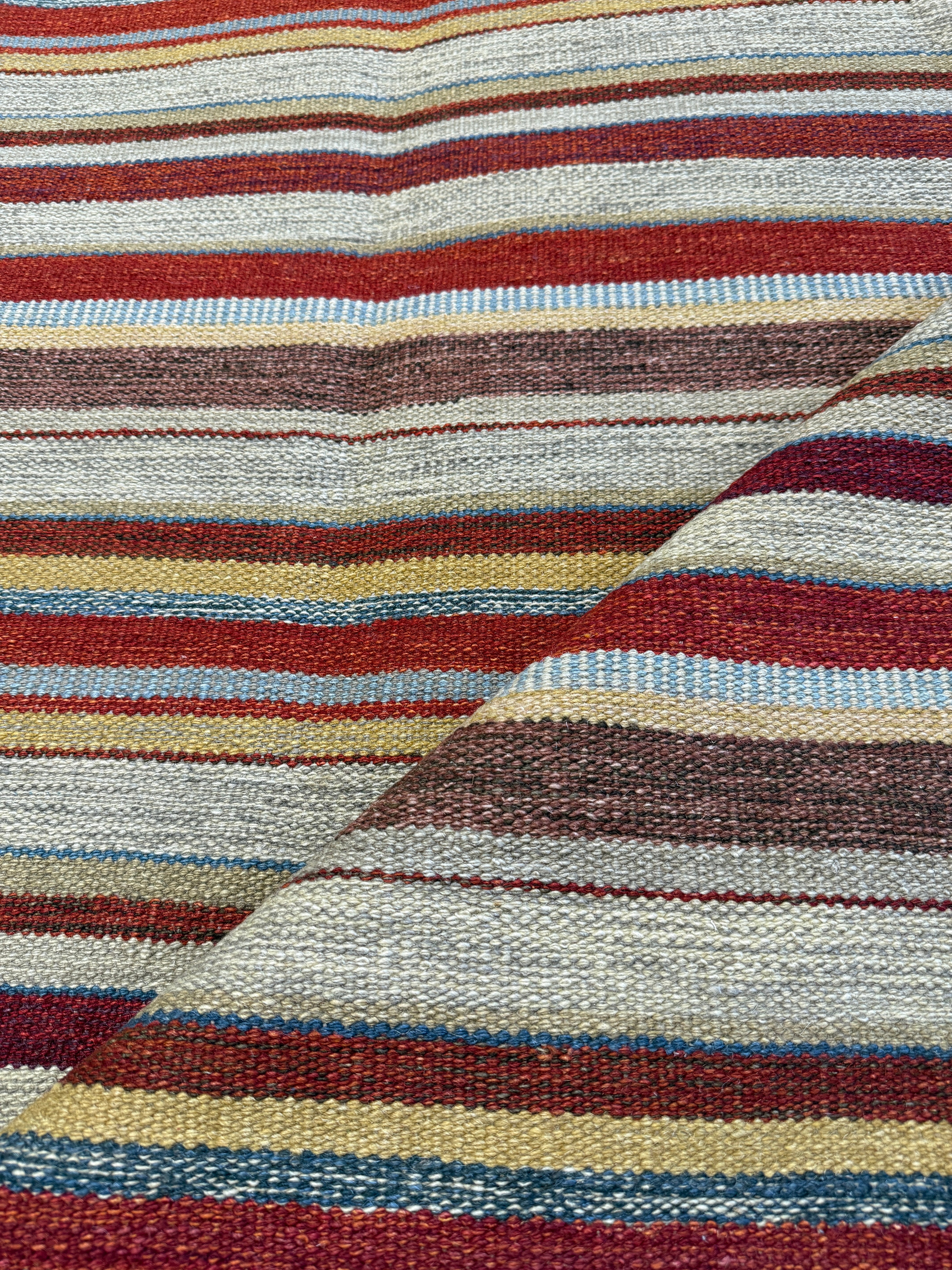 Tim 5.3x7.6 Hand-Woven Durrie Multi Colored Stripe