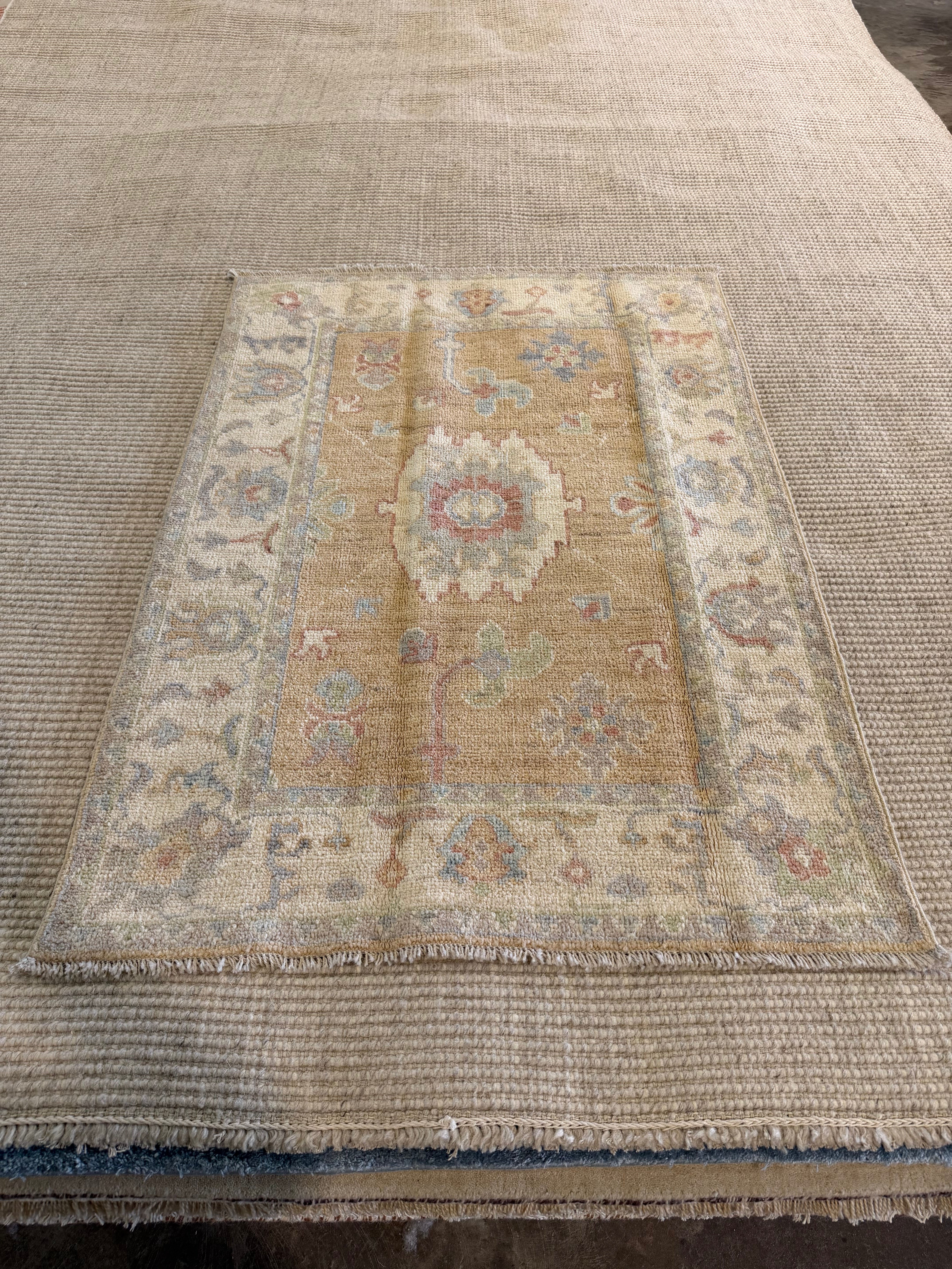Priyanka Grandhi 2.11x4.2 Gold Afghani Whitewashed Oushak