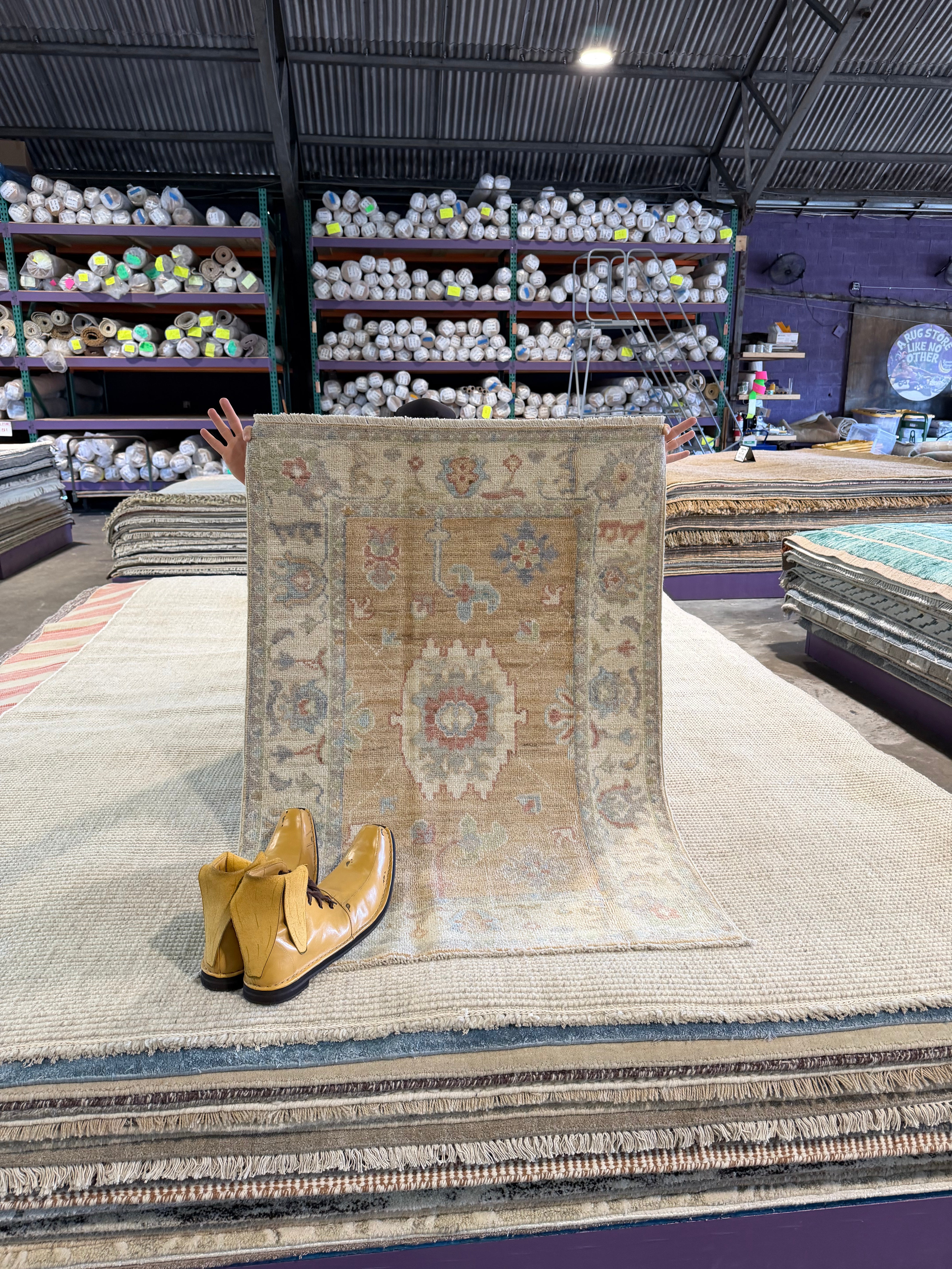 Priyanka Grandhi 2.11x4.2 Gold Afghani Whitewashed Oushak