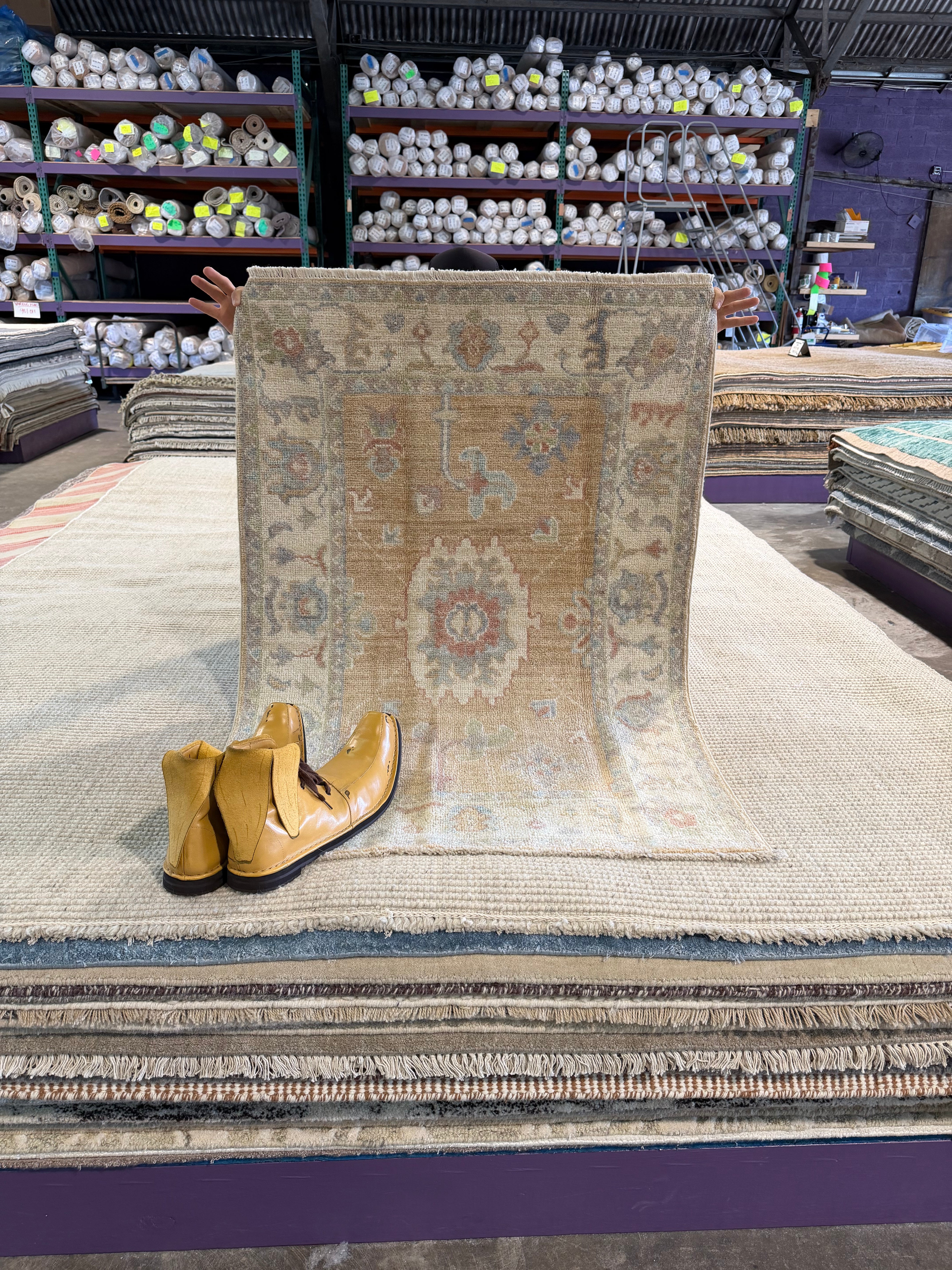 Keya Kellum 2.10x4.1 Gold Afghani Whitewashed Oushak