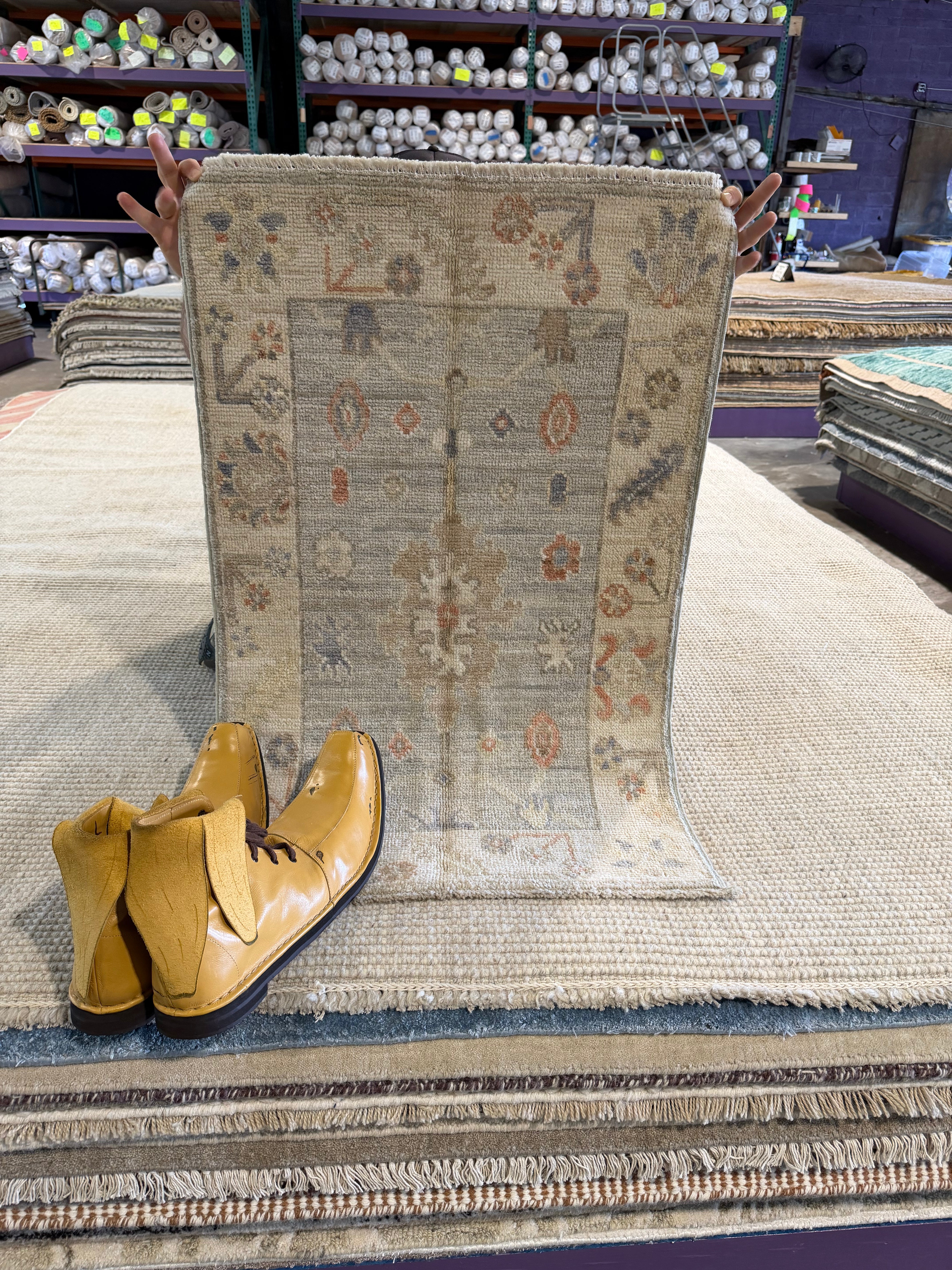 Amber Morrison 1.11x3.1 Blue Afghani Whitewashed Oushak