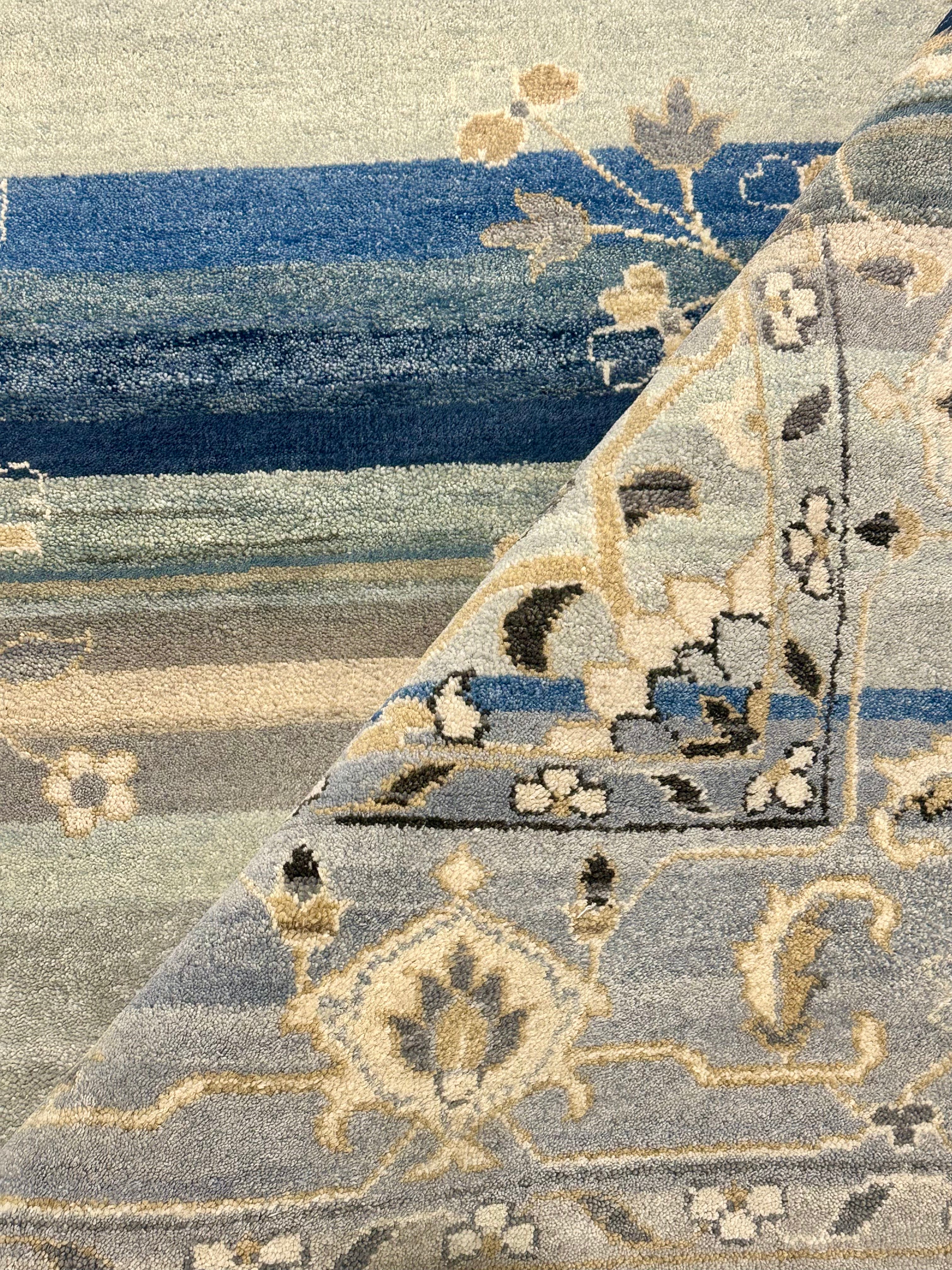 Momona Tamada 8x10.6 Blue Hand-Knotted Oushak