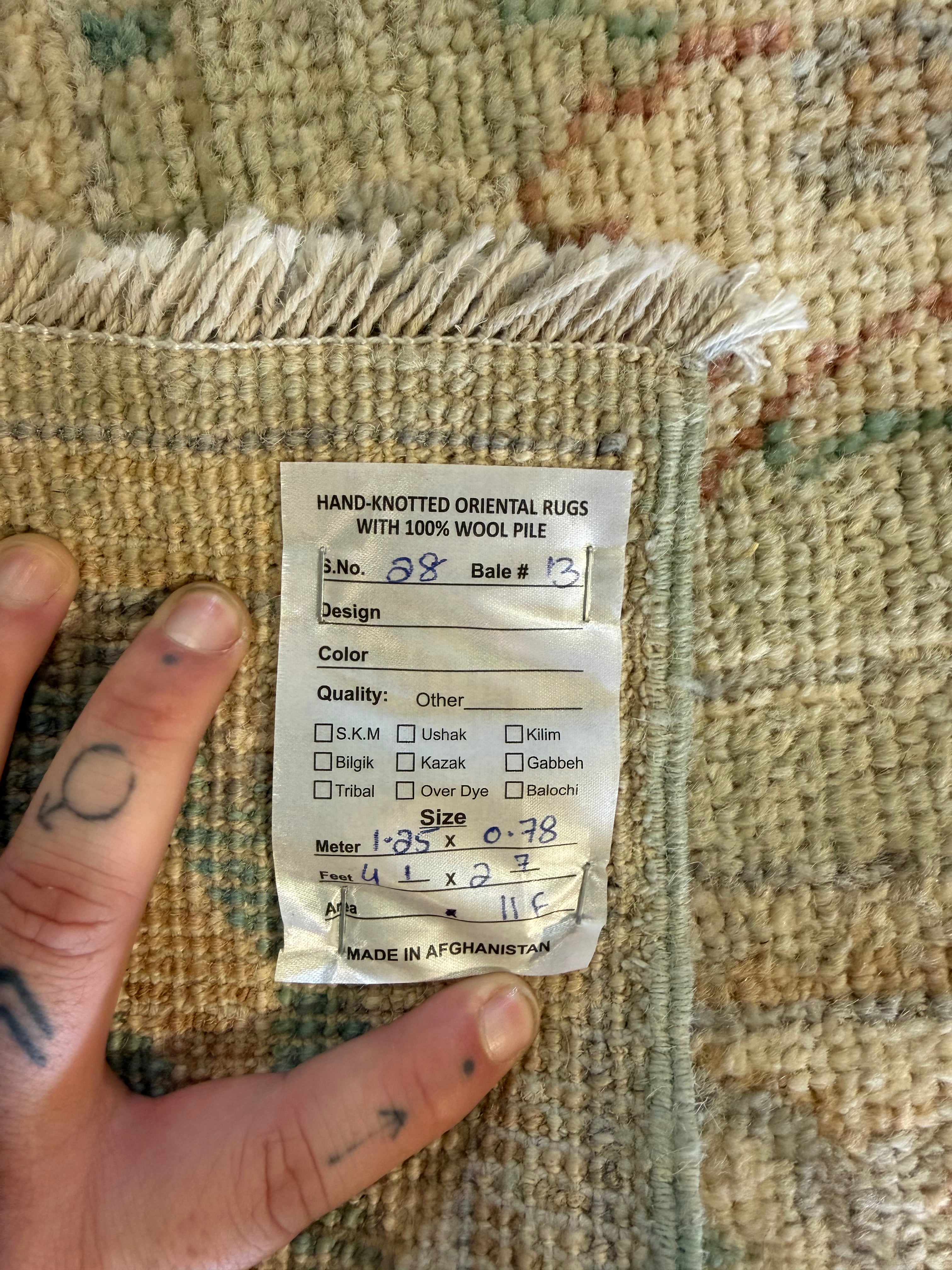 Rosalyn Ransaw 2.7x4.1 Green Afghani Whitewashed Oushak