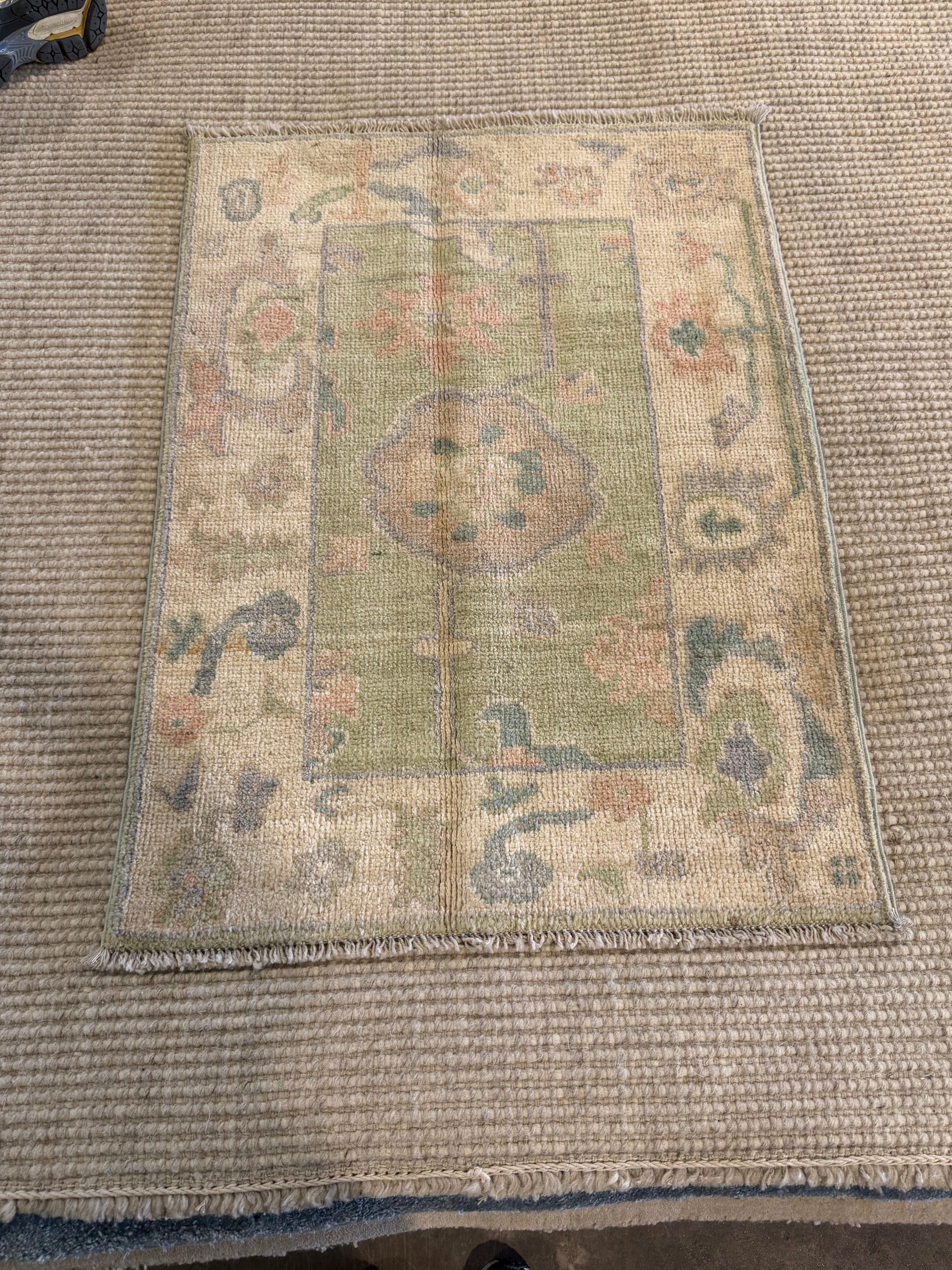 Emma Betsinger 2.1x2.10 Green Afghani Whitewashed Oushak