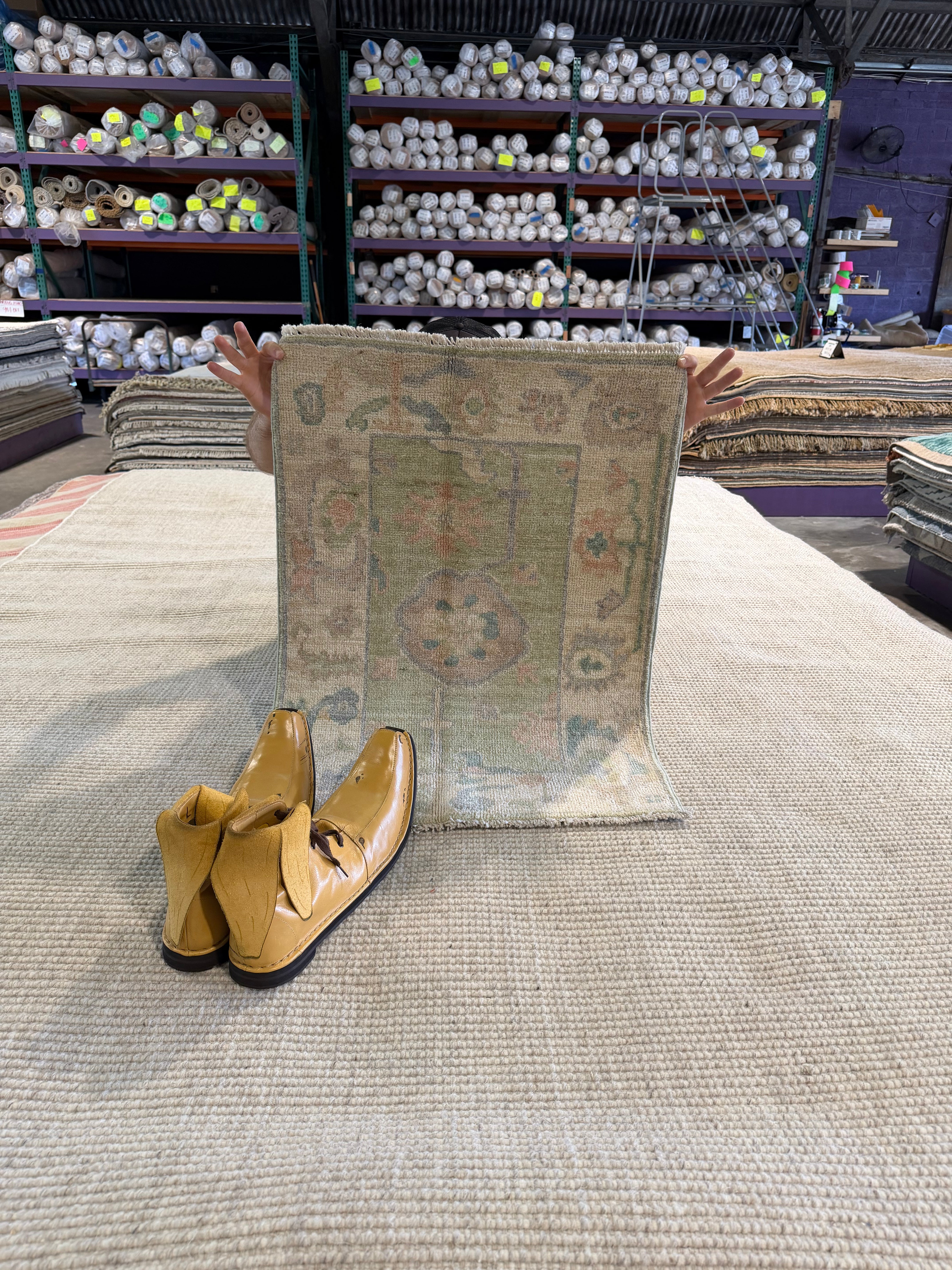 Emma Betsinger 2.1x2.10 Green Afghani Whitewashed Oushak