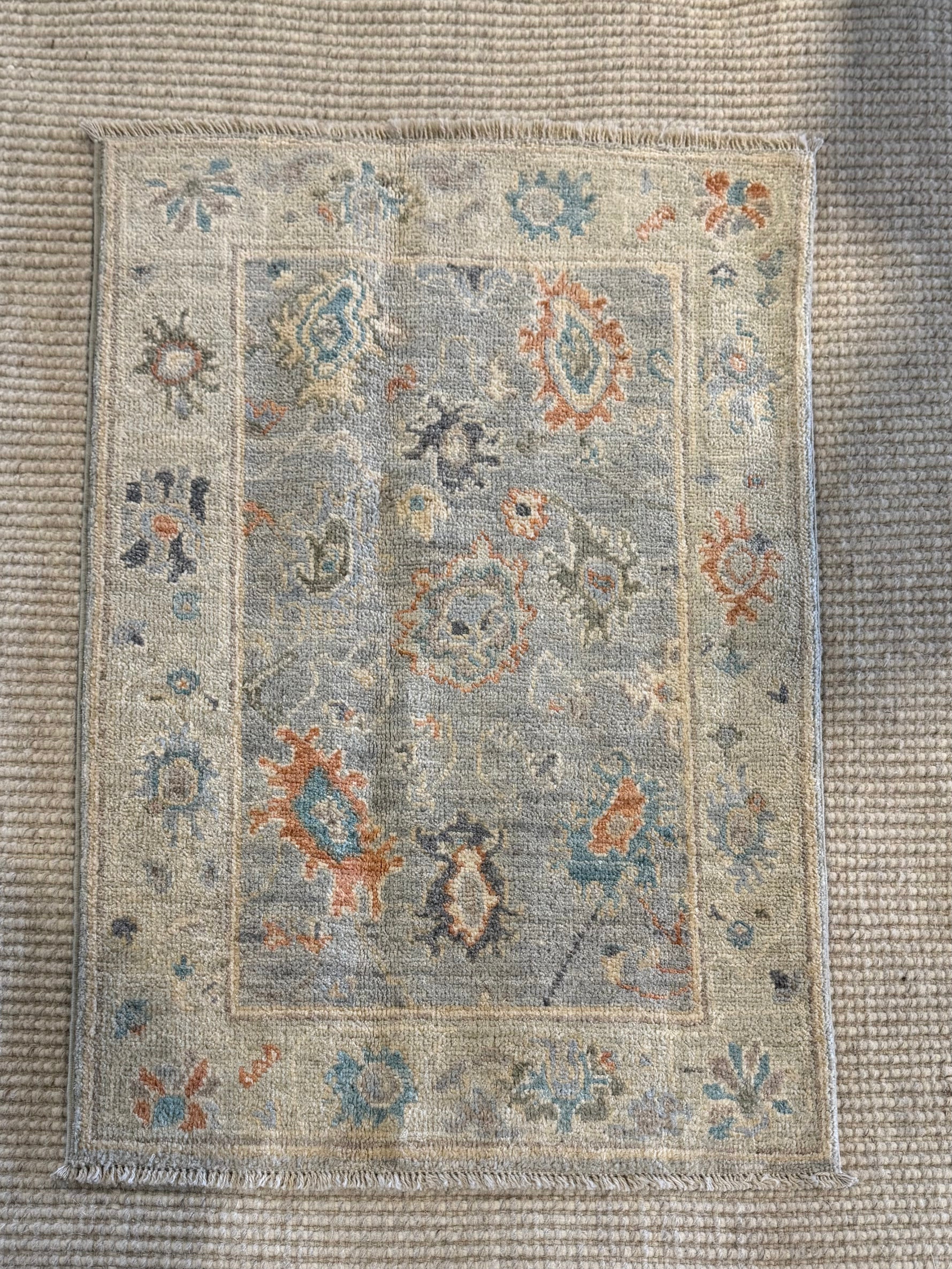 Jessica Barrett 1.11x2.11 Blue Afghani Whitewashed Oushak