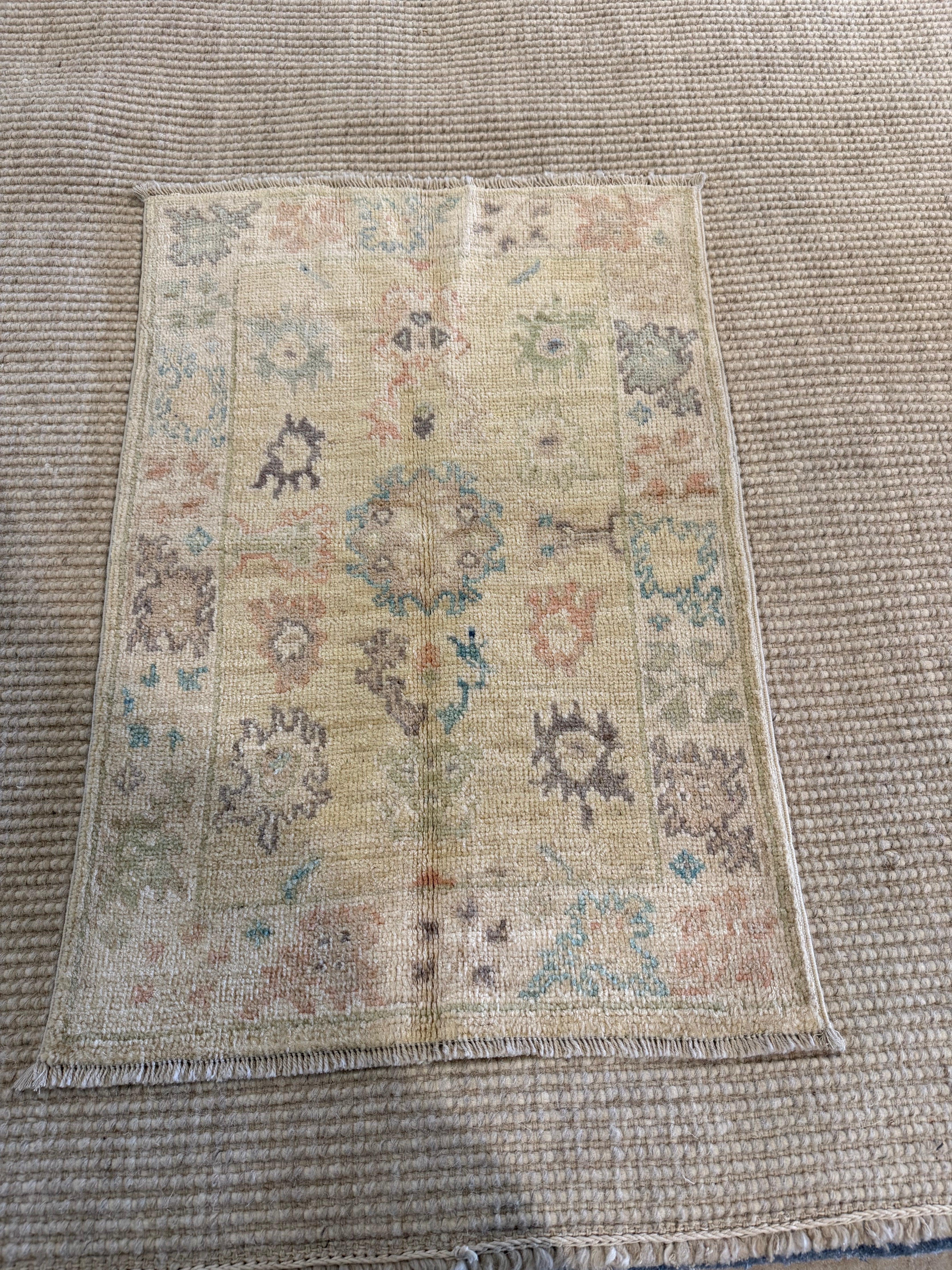 Brittany S. 1.11x2.9 Beige Afghani Whitewashed Oushak