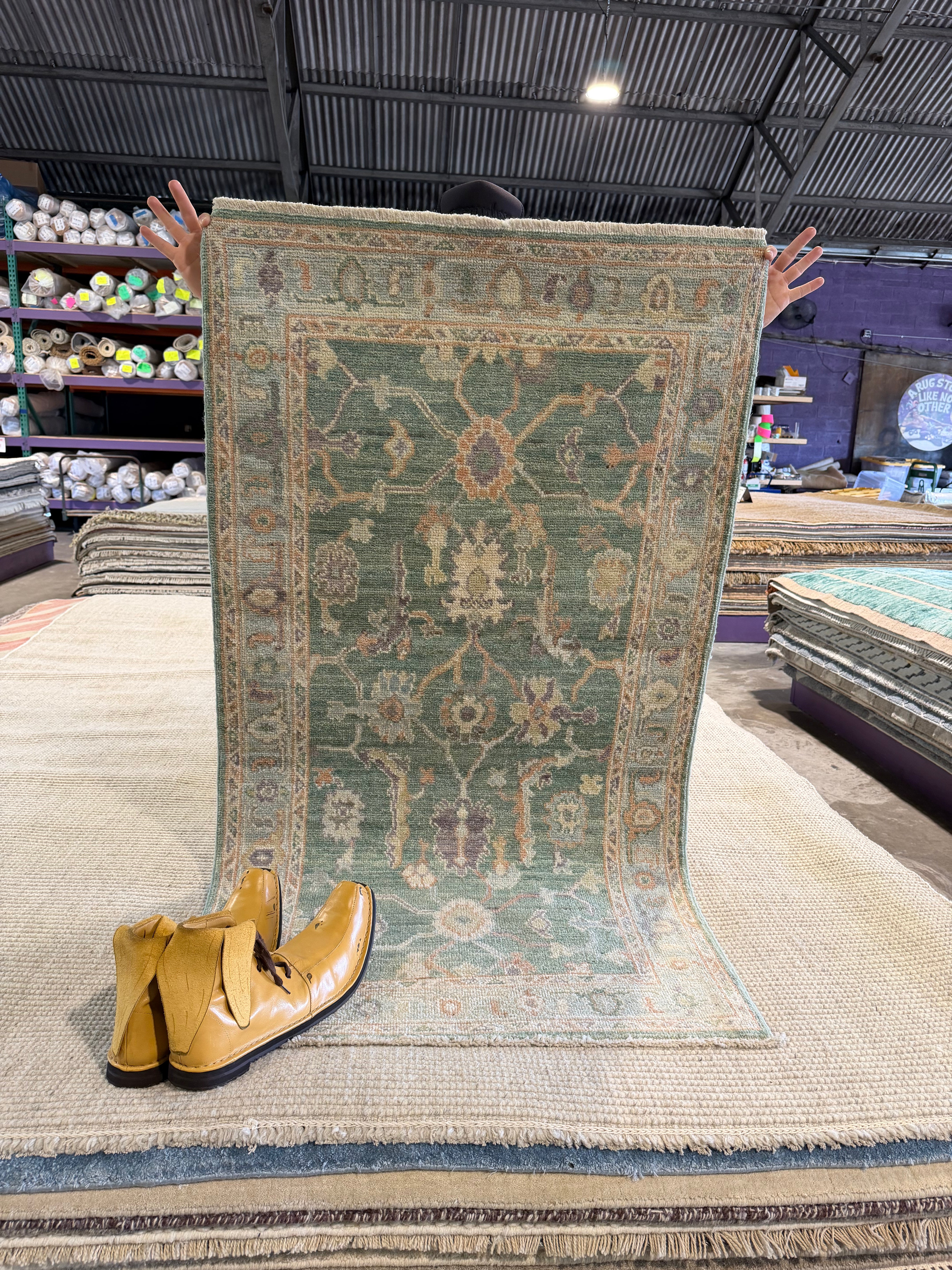 Megan Walerius 2.9x5 Green Afghani Whitewashed Oushak