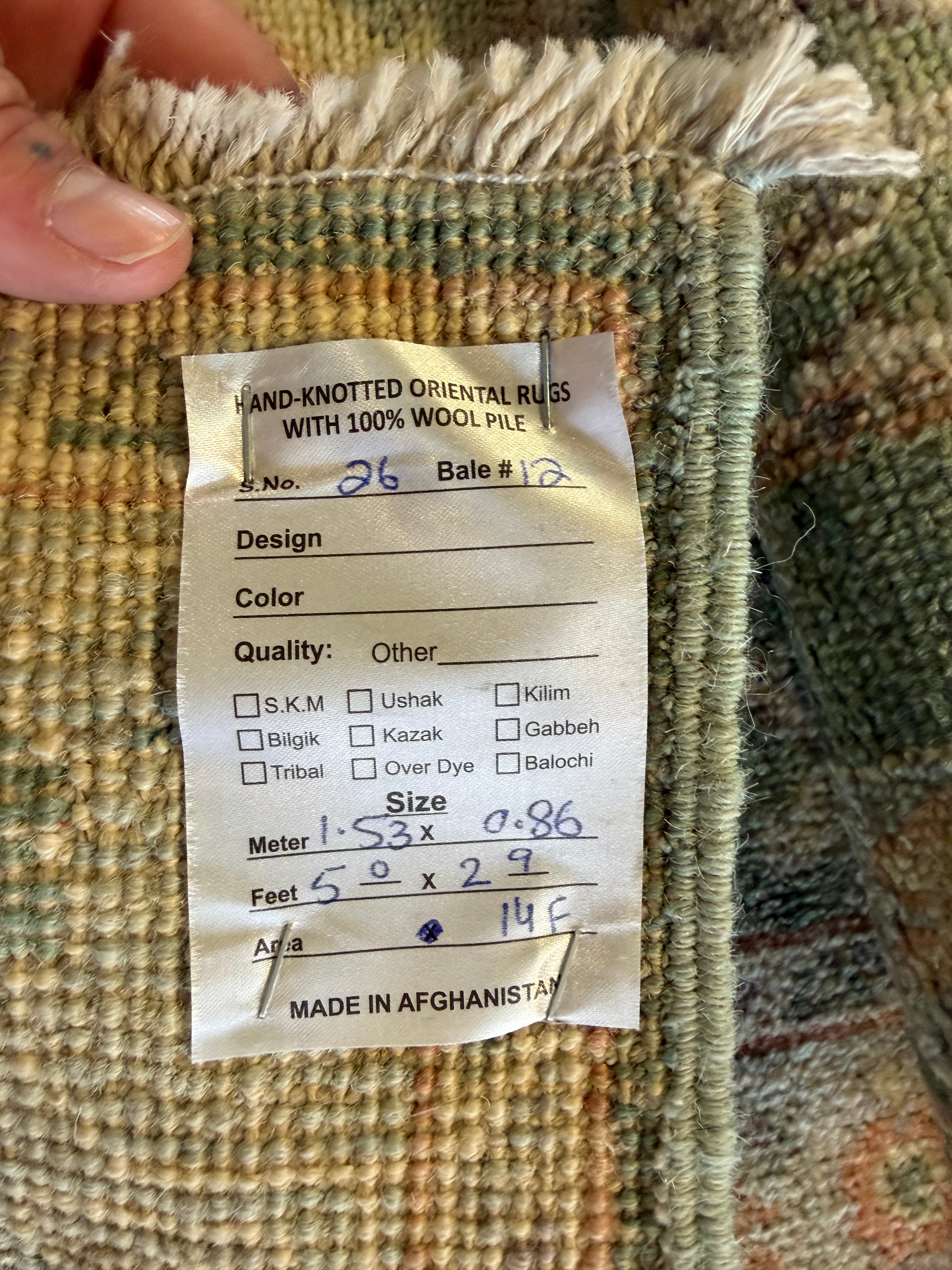 Megan Walerius 2.9x5 Green Afghani Whitewashed Oushak