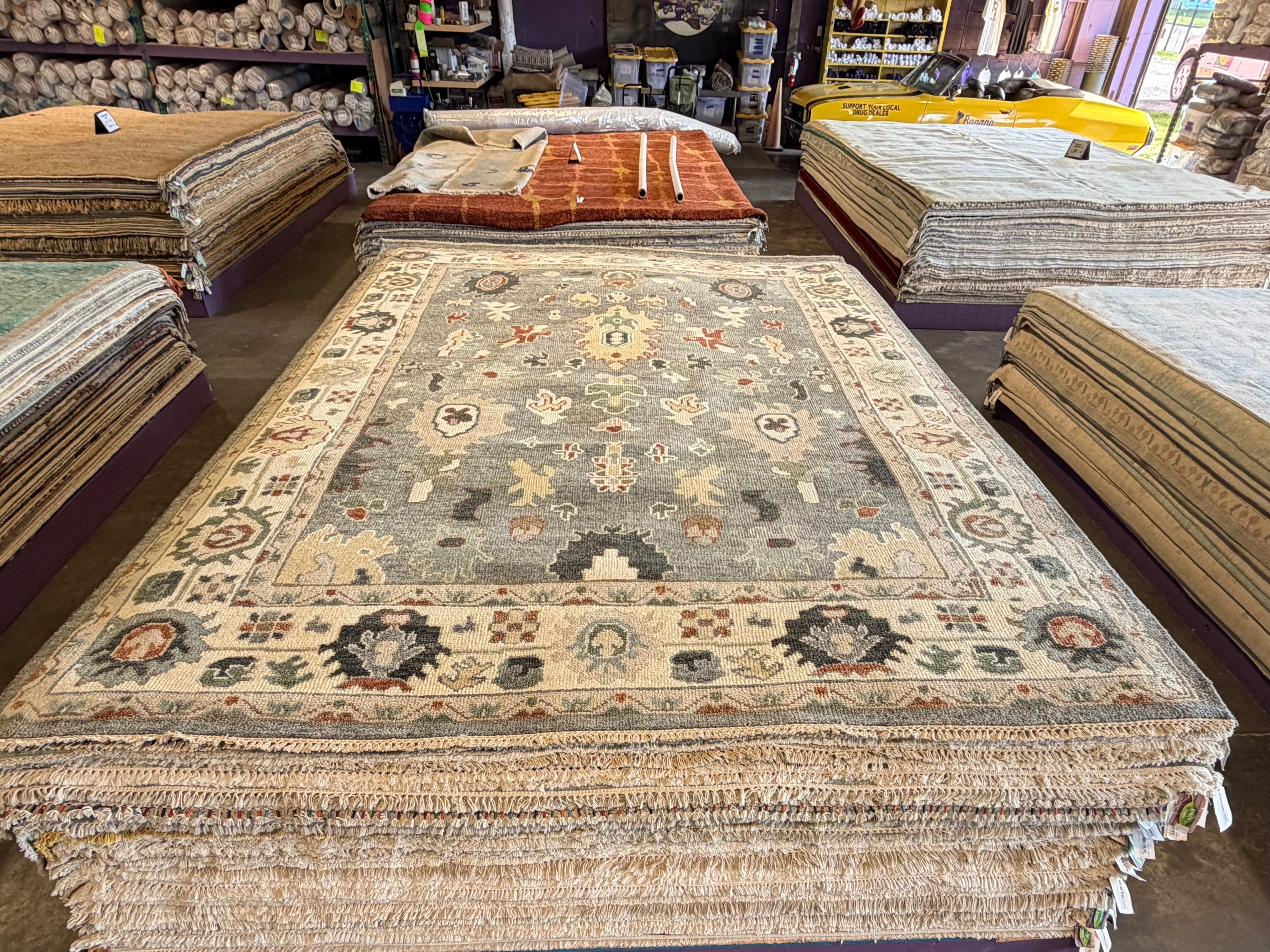Svetlana Antonova 9x12 Hand-Knotted Oushak Rug Grey and Ivory