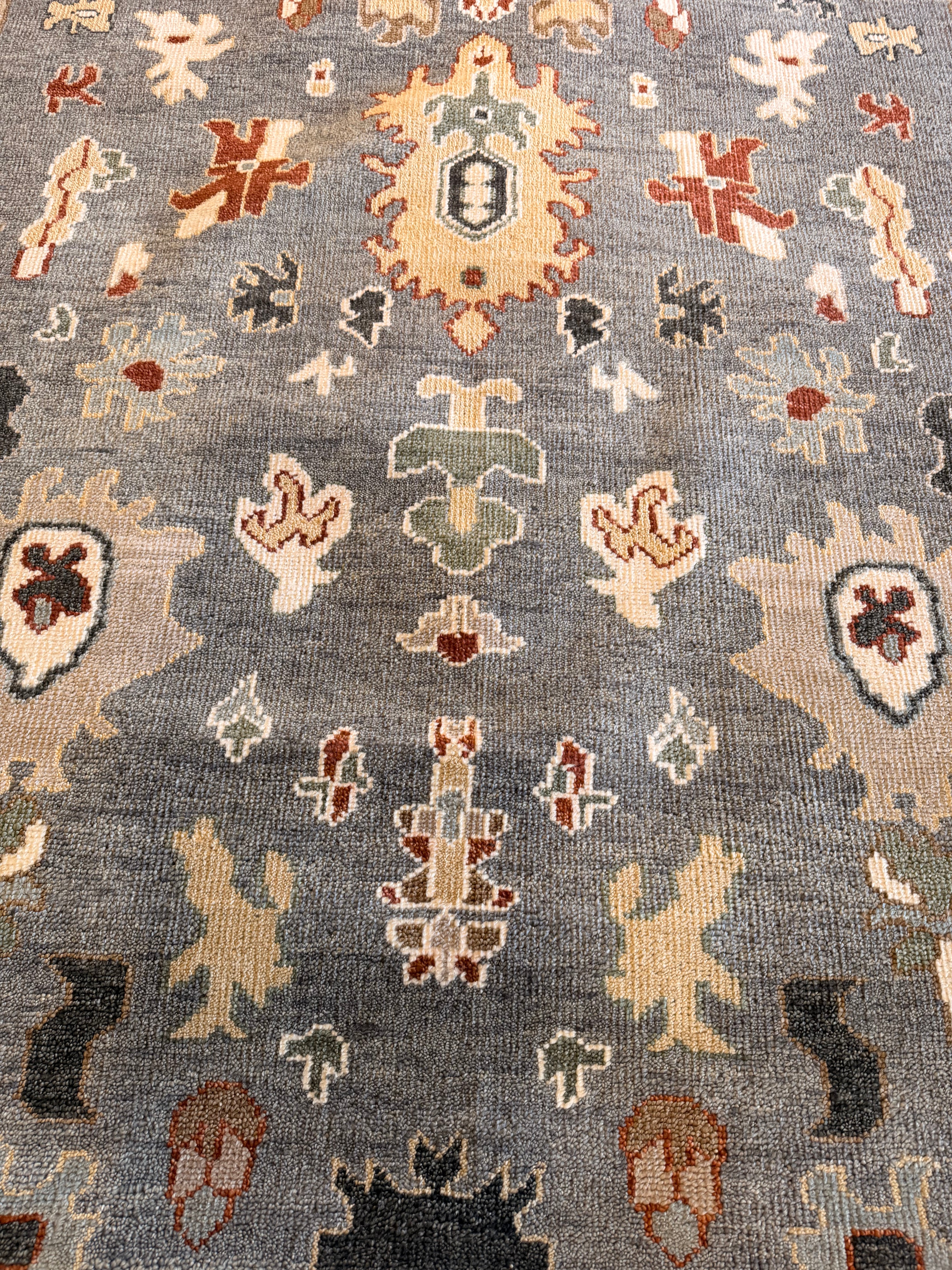 Svetlana Antonova 9x12 Hand-Knotted Oushak Rug Grey and Ivory