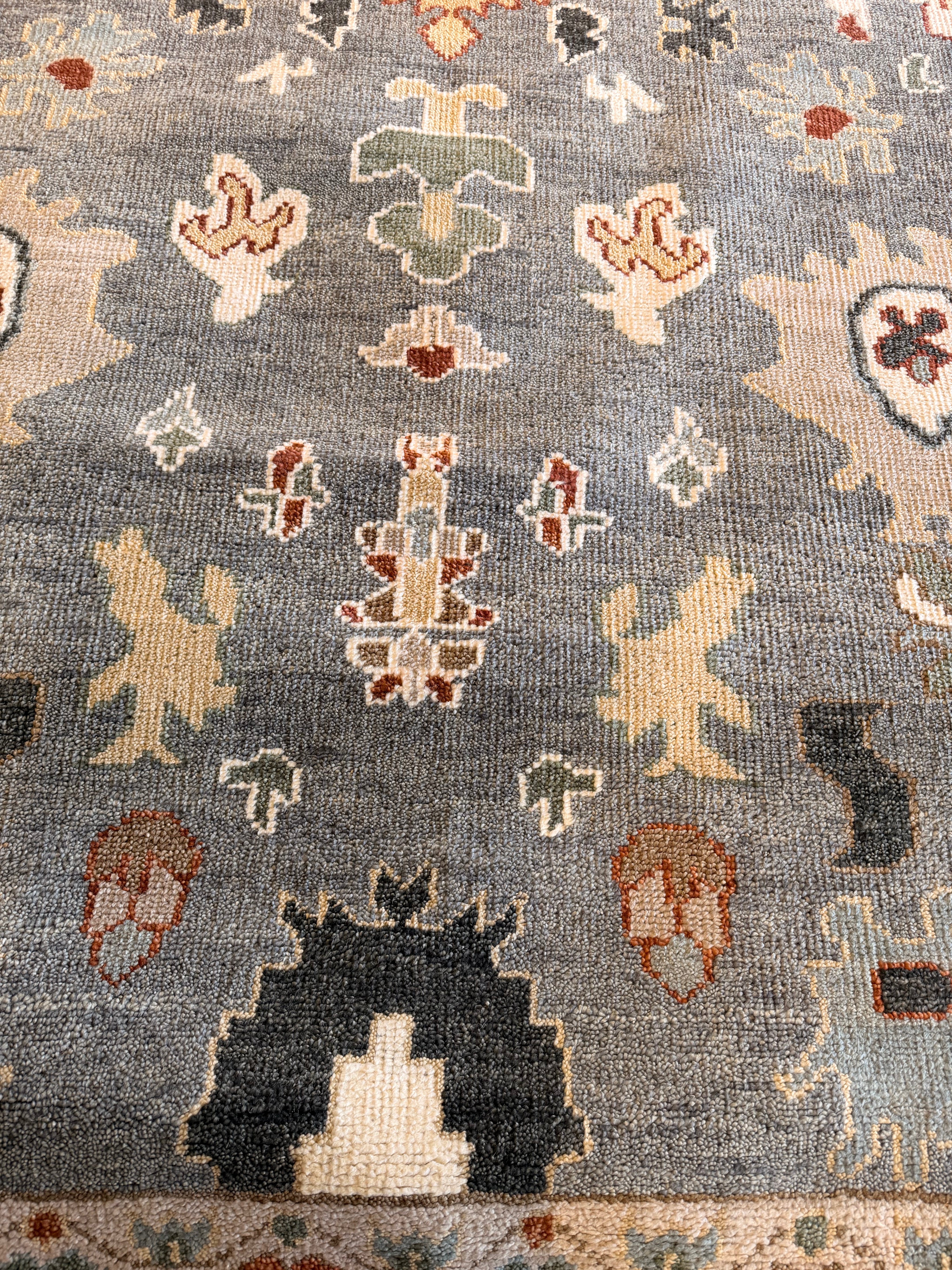 Svetlana Antonova 9x12 Hand-Knotted Oushak Rug Grey and Ivory