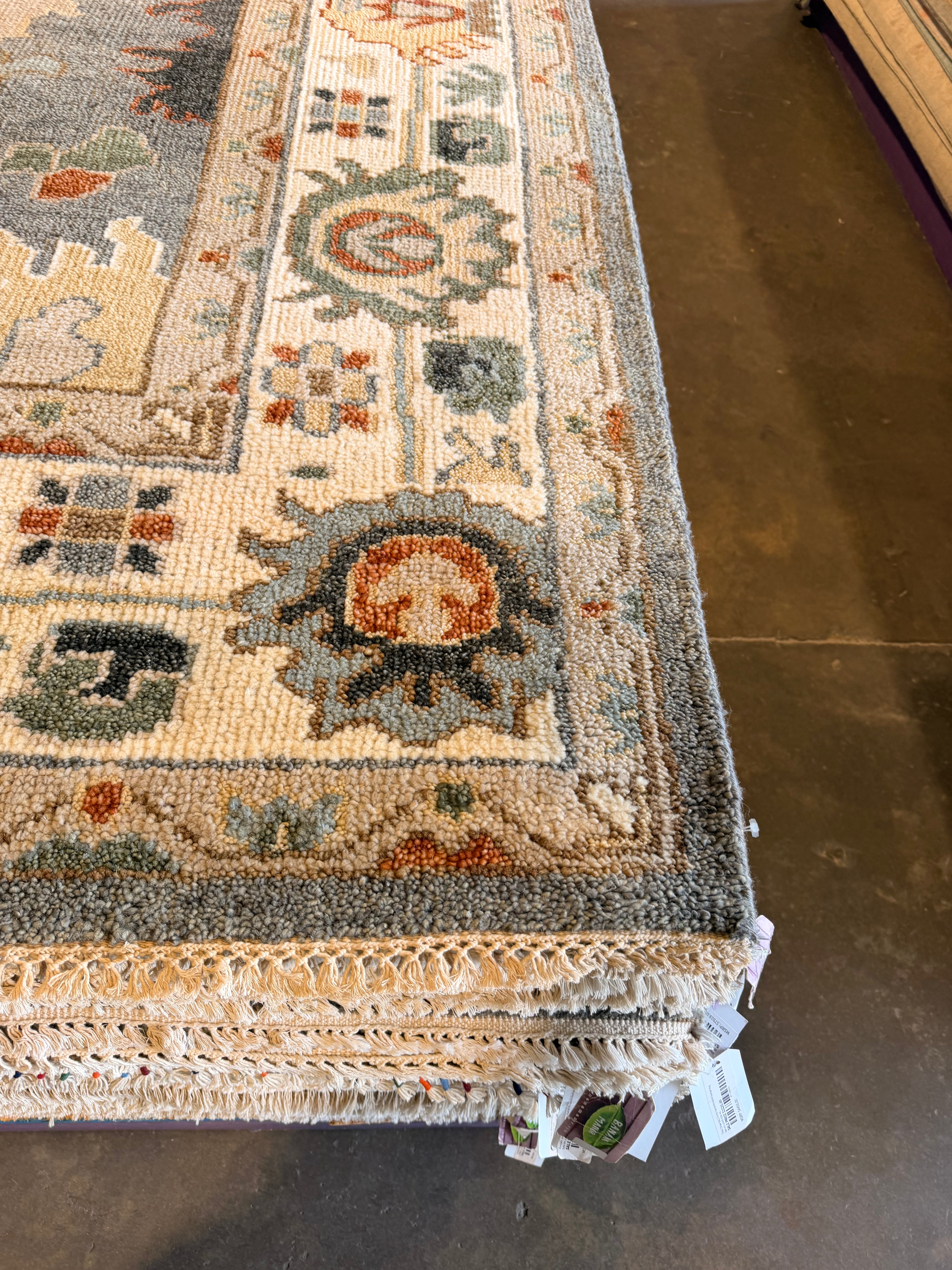 Svetlana Antonova 9x12 Hand-Knotted Oushak Rug Grey and Ivory