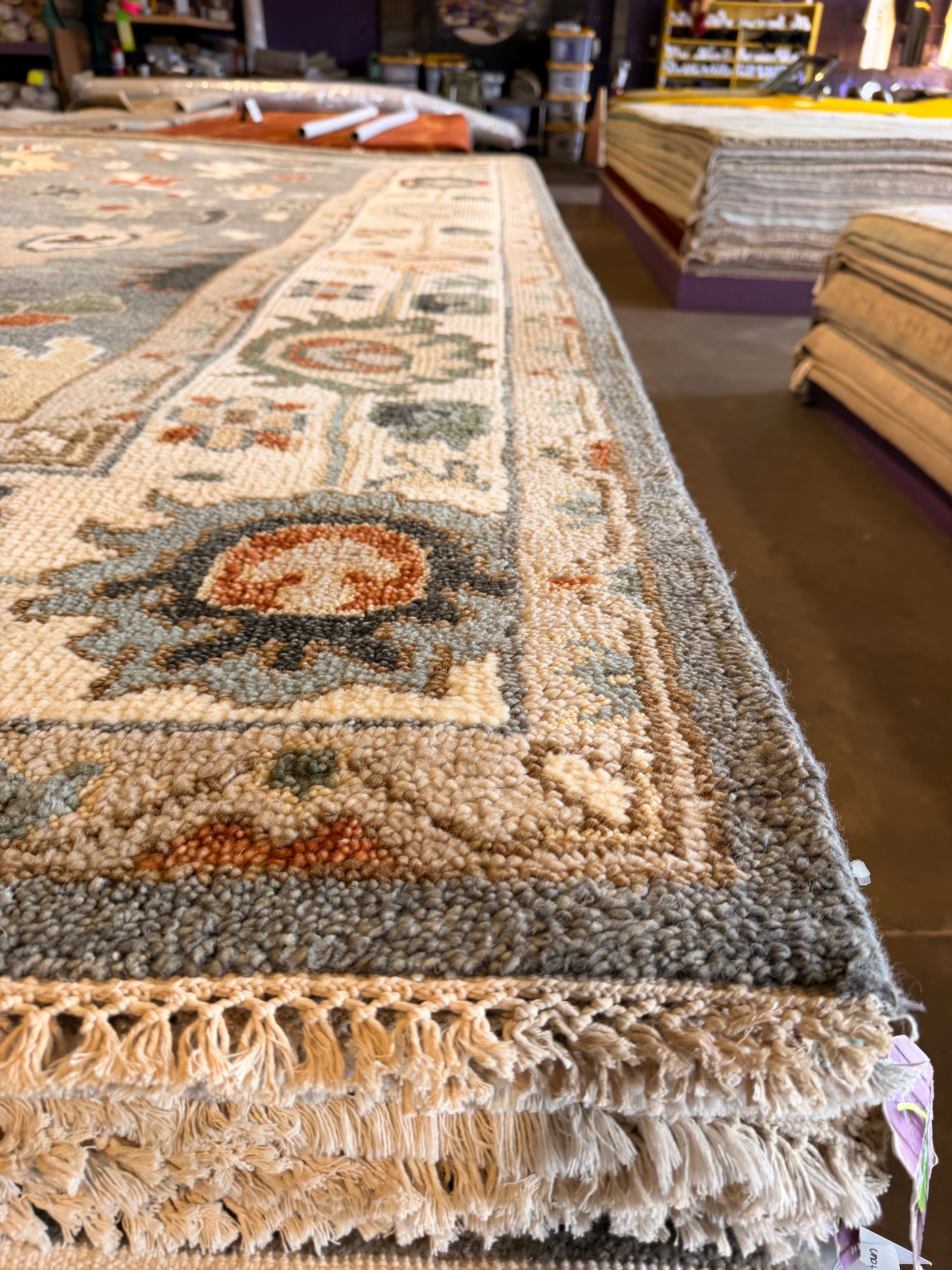 Svetlana Antonova 9x12 Hand-Knotted Oushak Rug Grey and Ivory