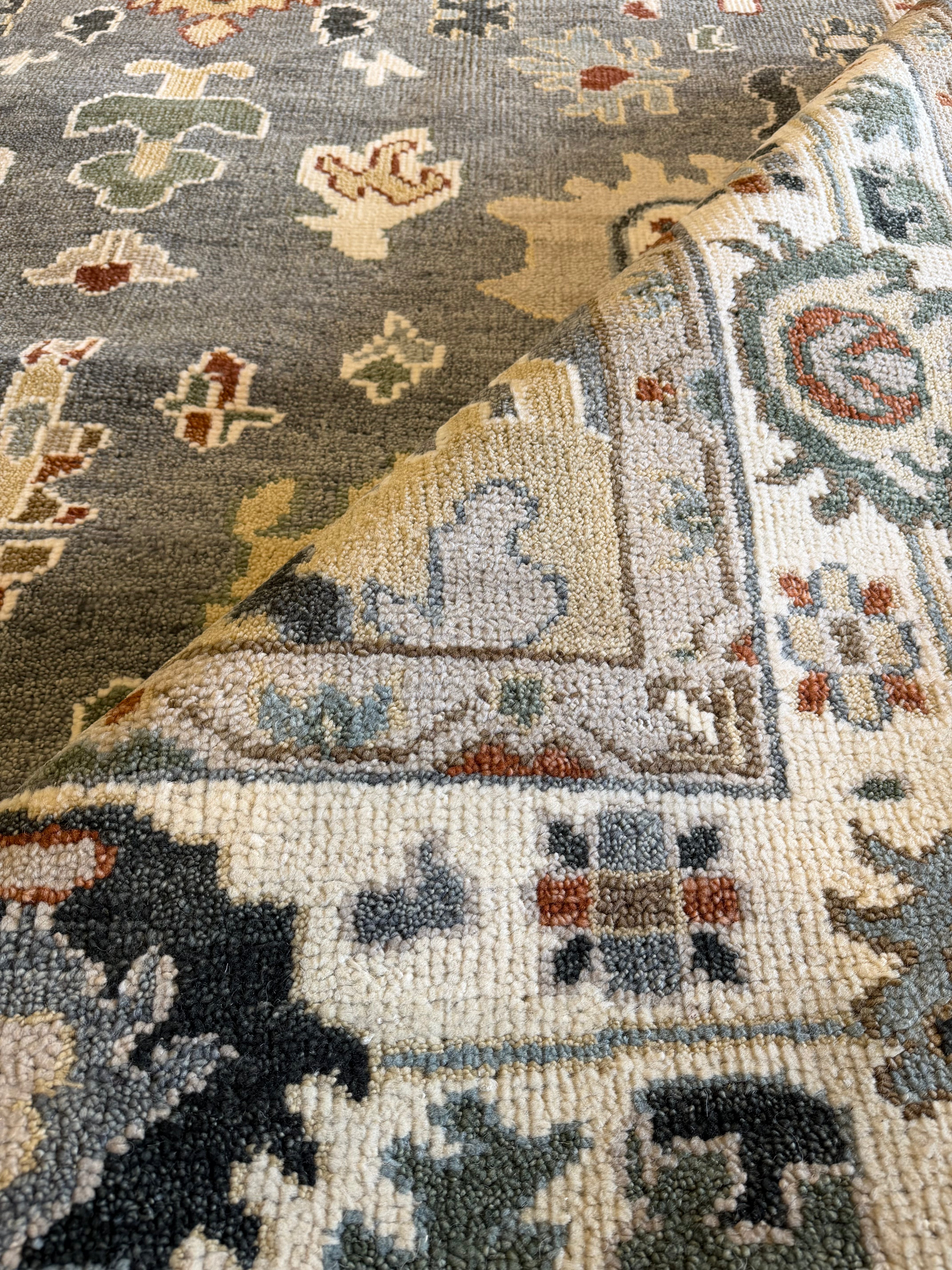 Svetlana Antonova 9x12 Hand-Knotted Oushak Rug Grey and Ivory