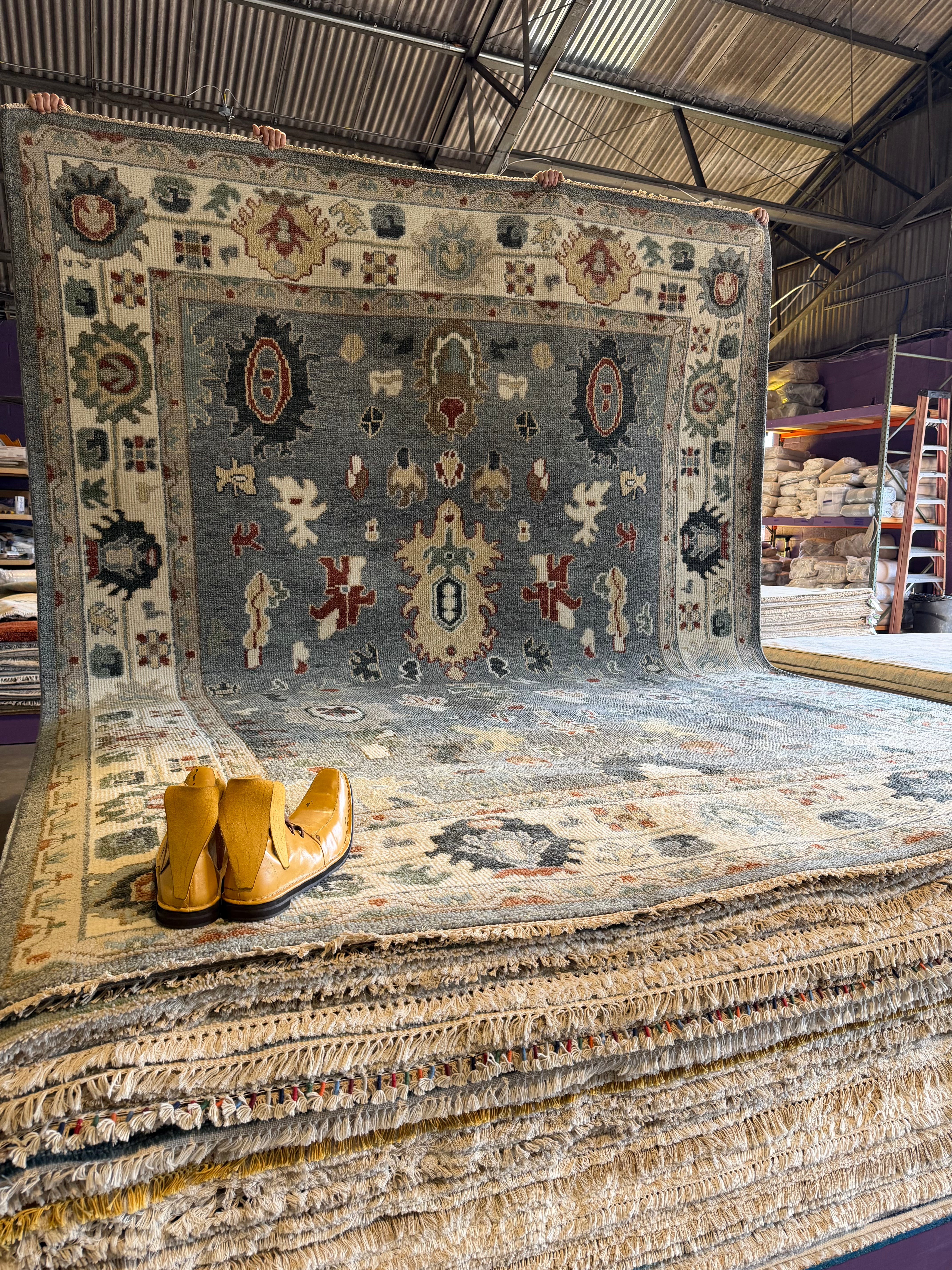 Svetlana Antonova 9x12 Hand-Knotted Oushak Rug Grey and Ivory