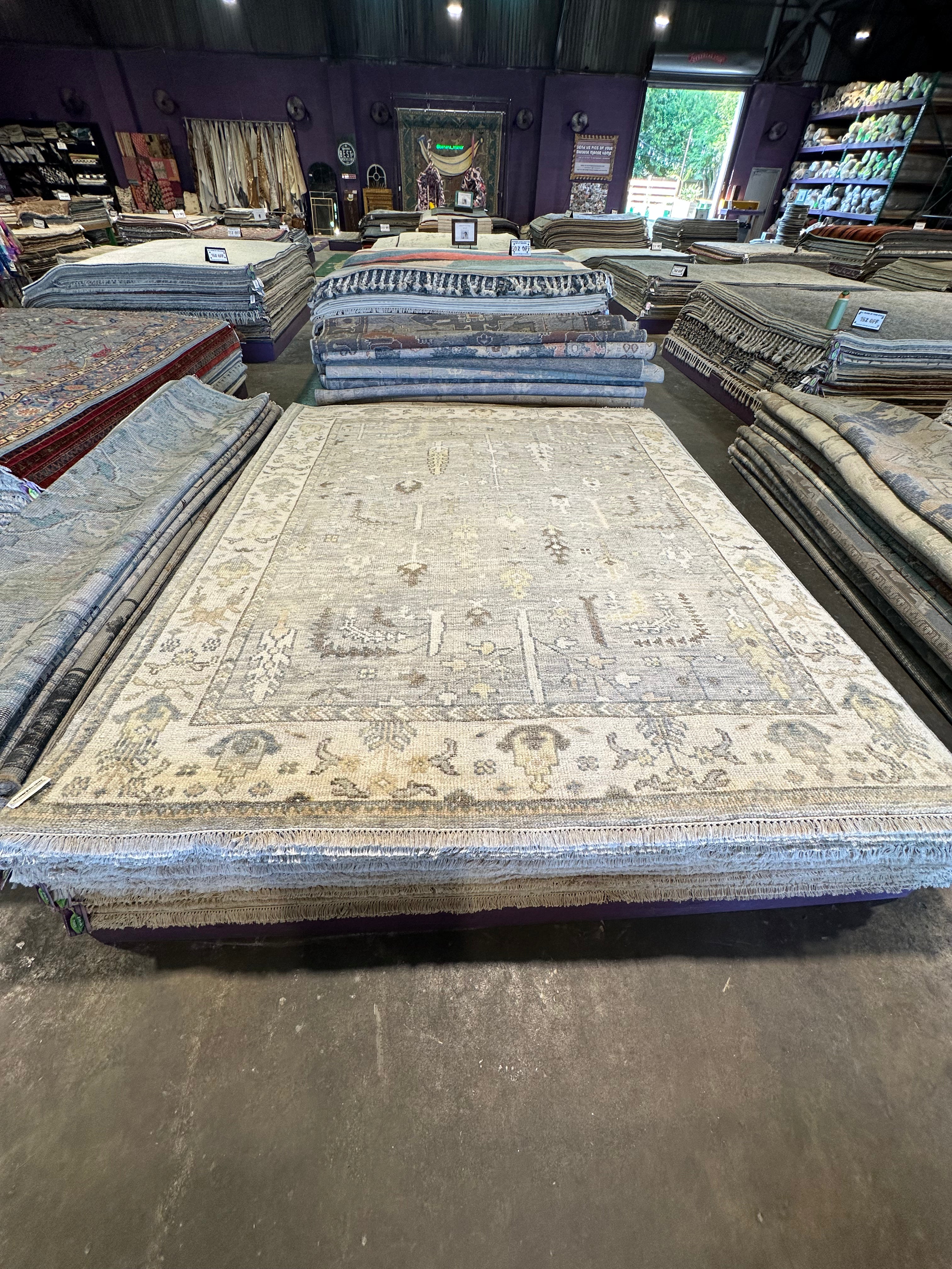 Molly Golightly 8x9.9 Beige and Tan Hand-Knotted Oushak Rug