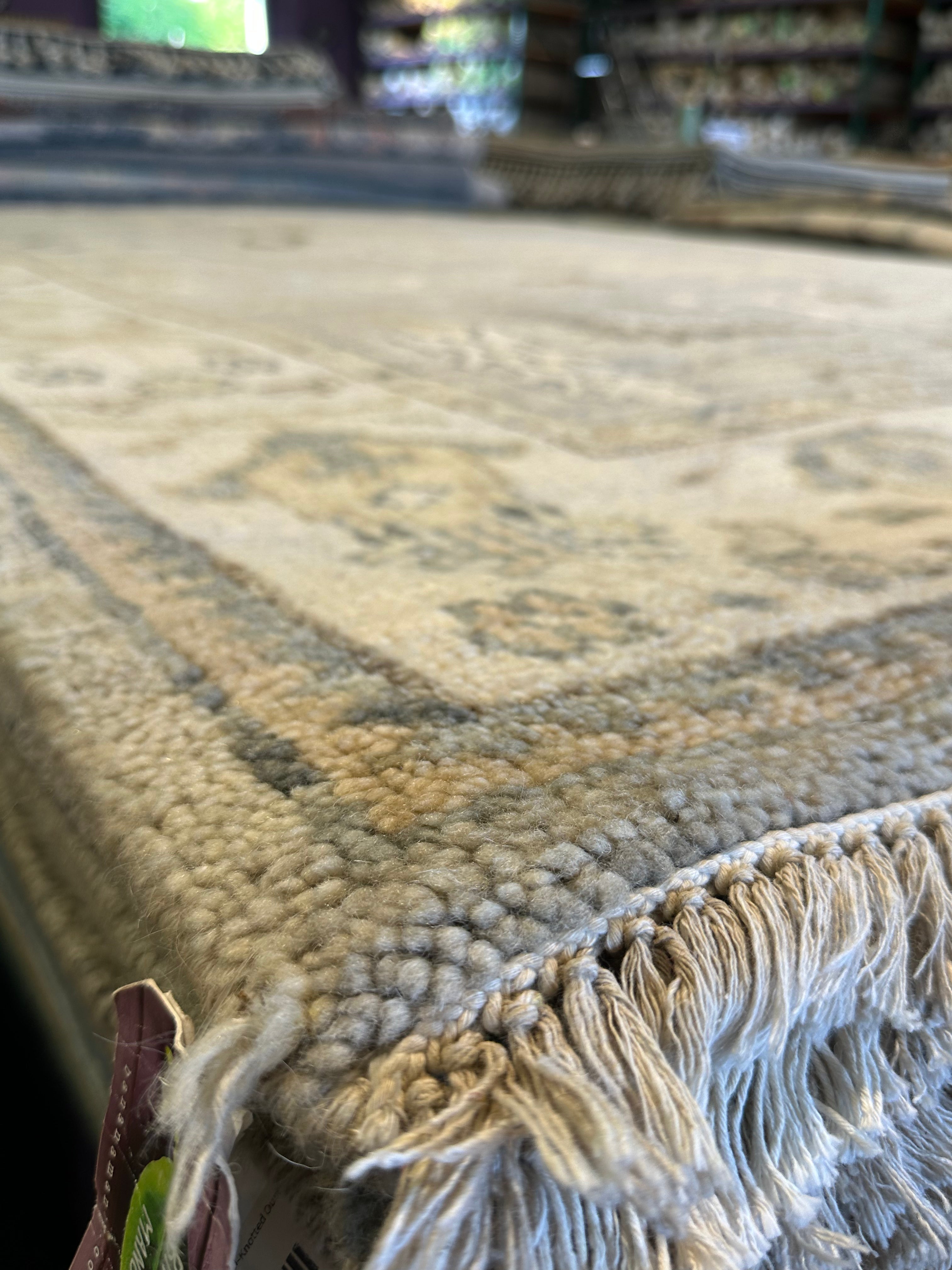 Molly Golightly 8x9.9 Beige and Tan Hand-Knotted Oushak Rug