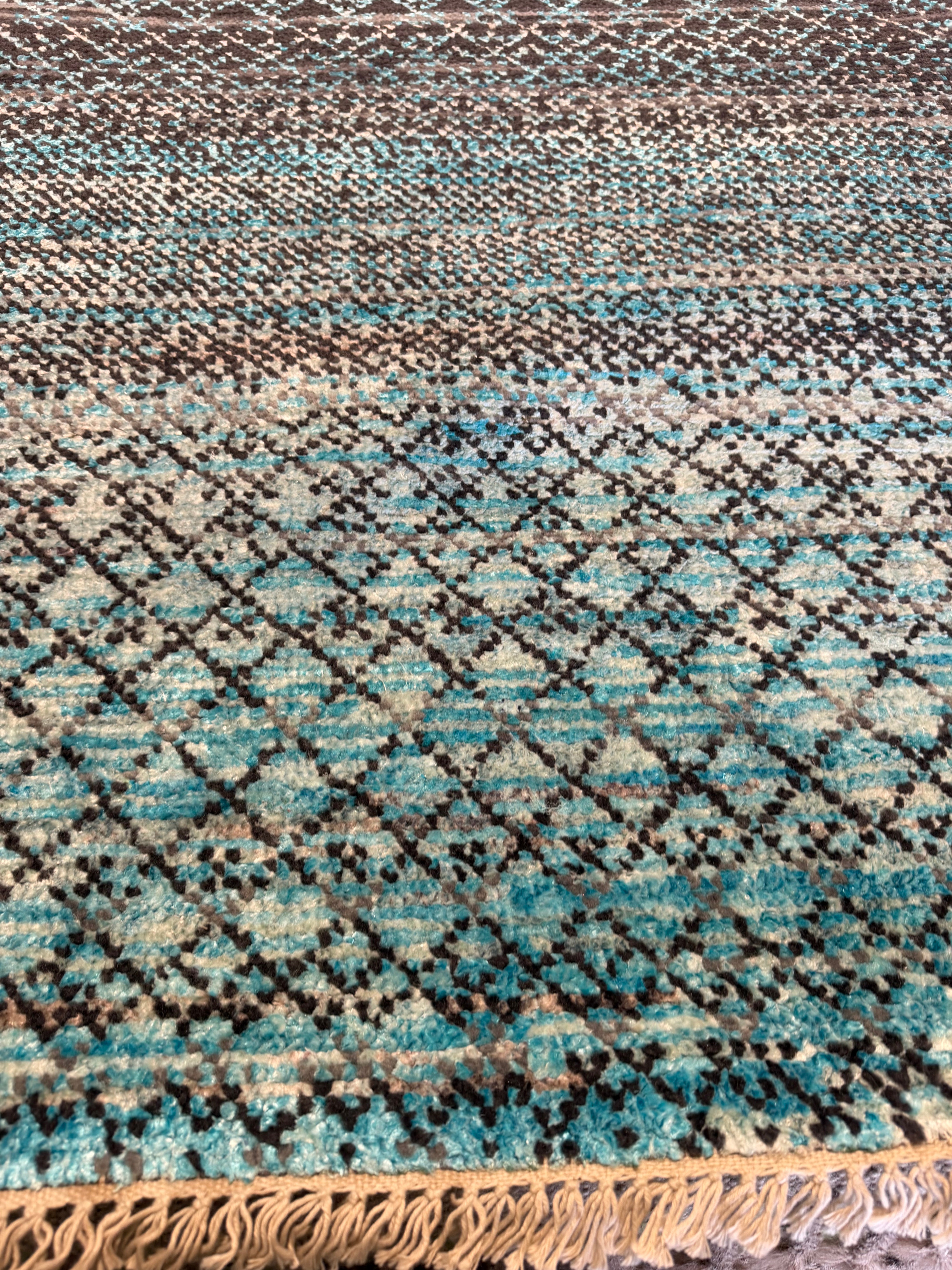 Philip Granger 8x10 Blue Hand-Knotted Grass Style Rug