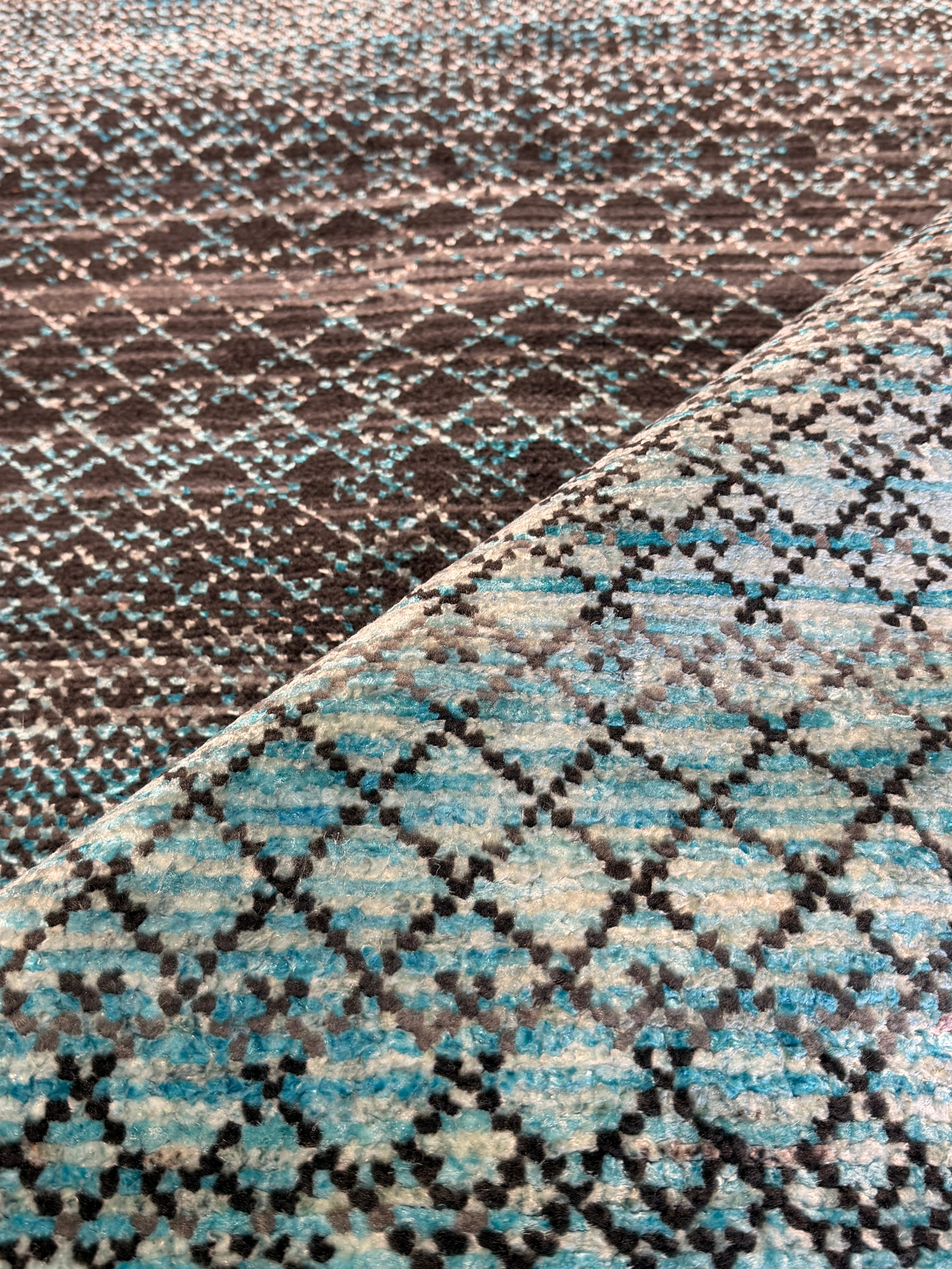 Philip Granger 8x10 Blue Hand-Knotted Grass Style Rug