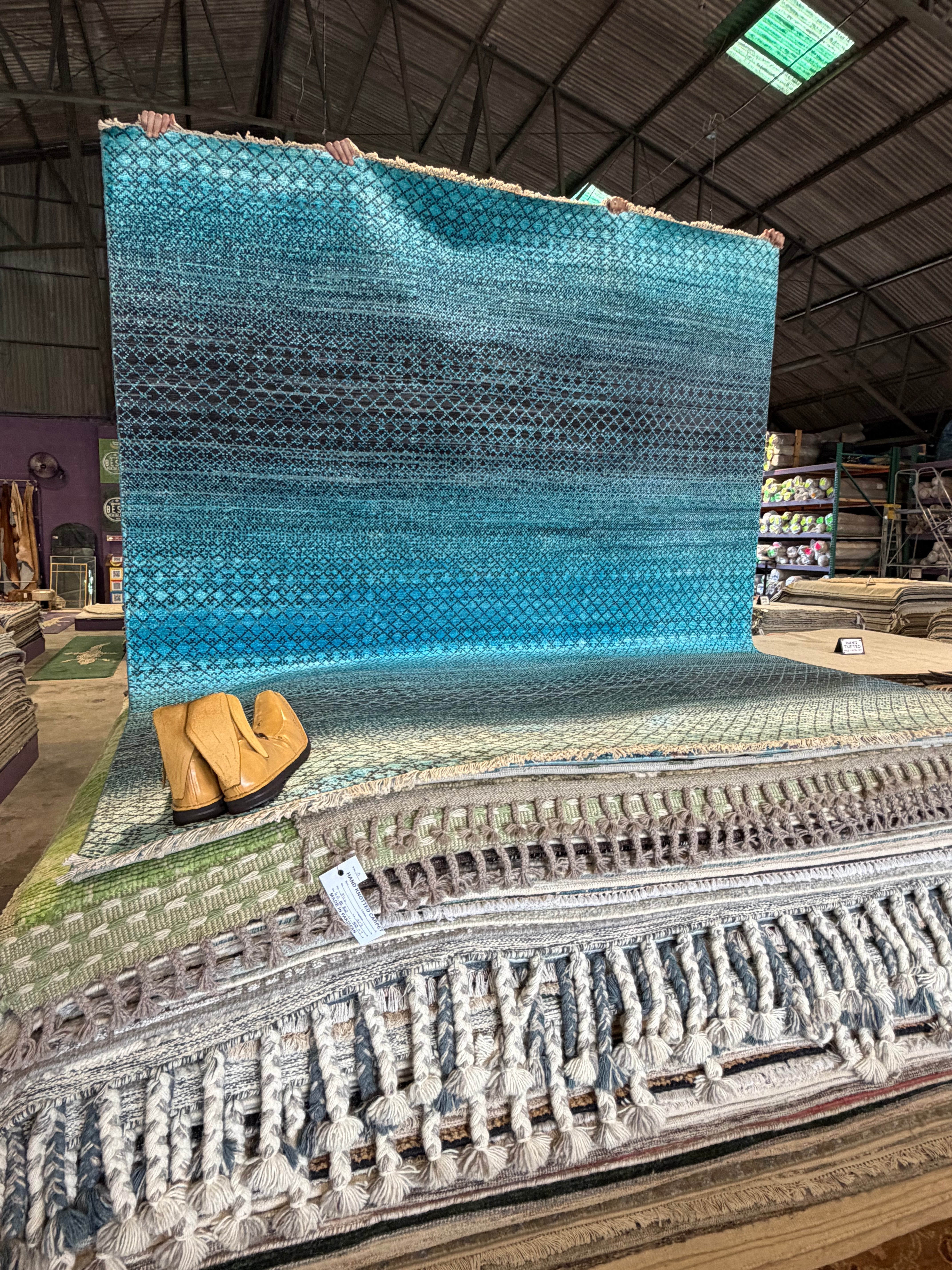 Philip Granger 8x10 Blue Hand-Knotted Grass Style Rug