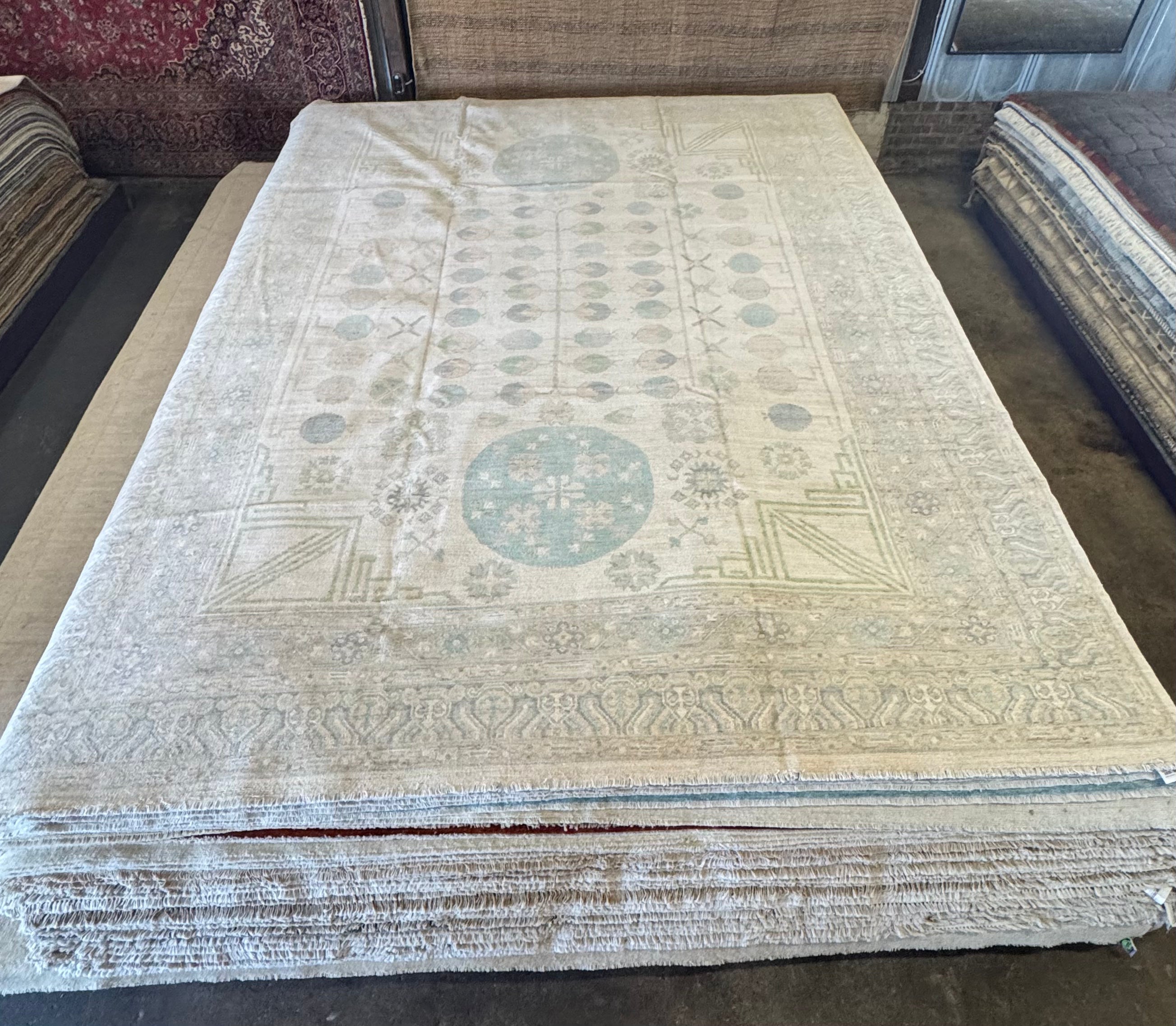 Holly Atkins 10.2x13.7 Light Blue Whitewashed Afghani Oushak