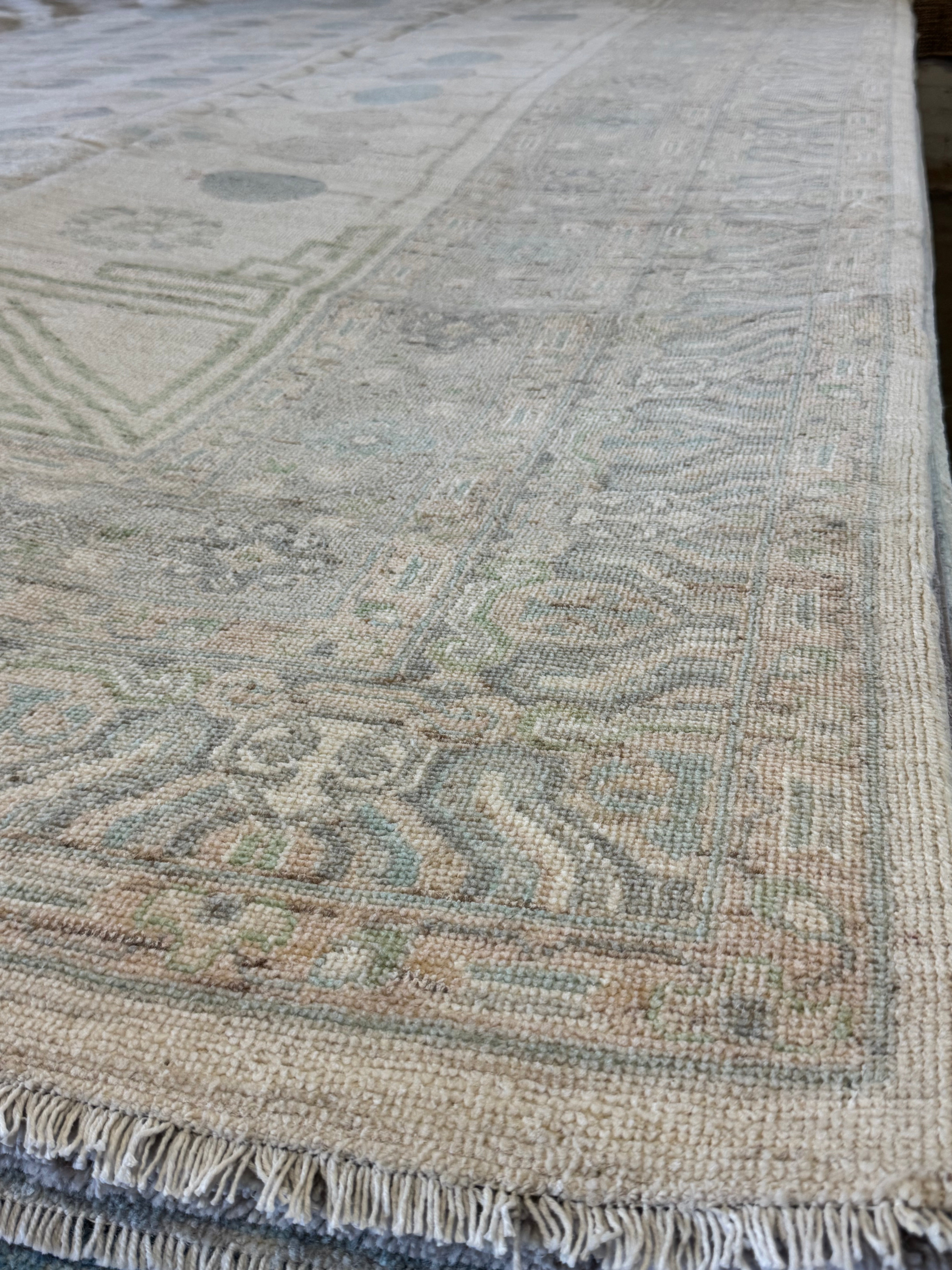 Holly Atkins 10.2x13.7 Light Blue Whitewashed Afghani Oushak