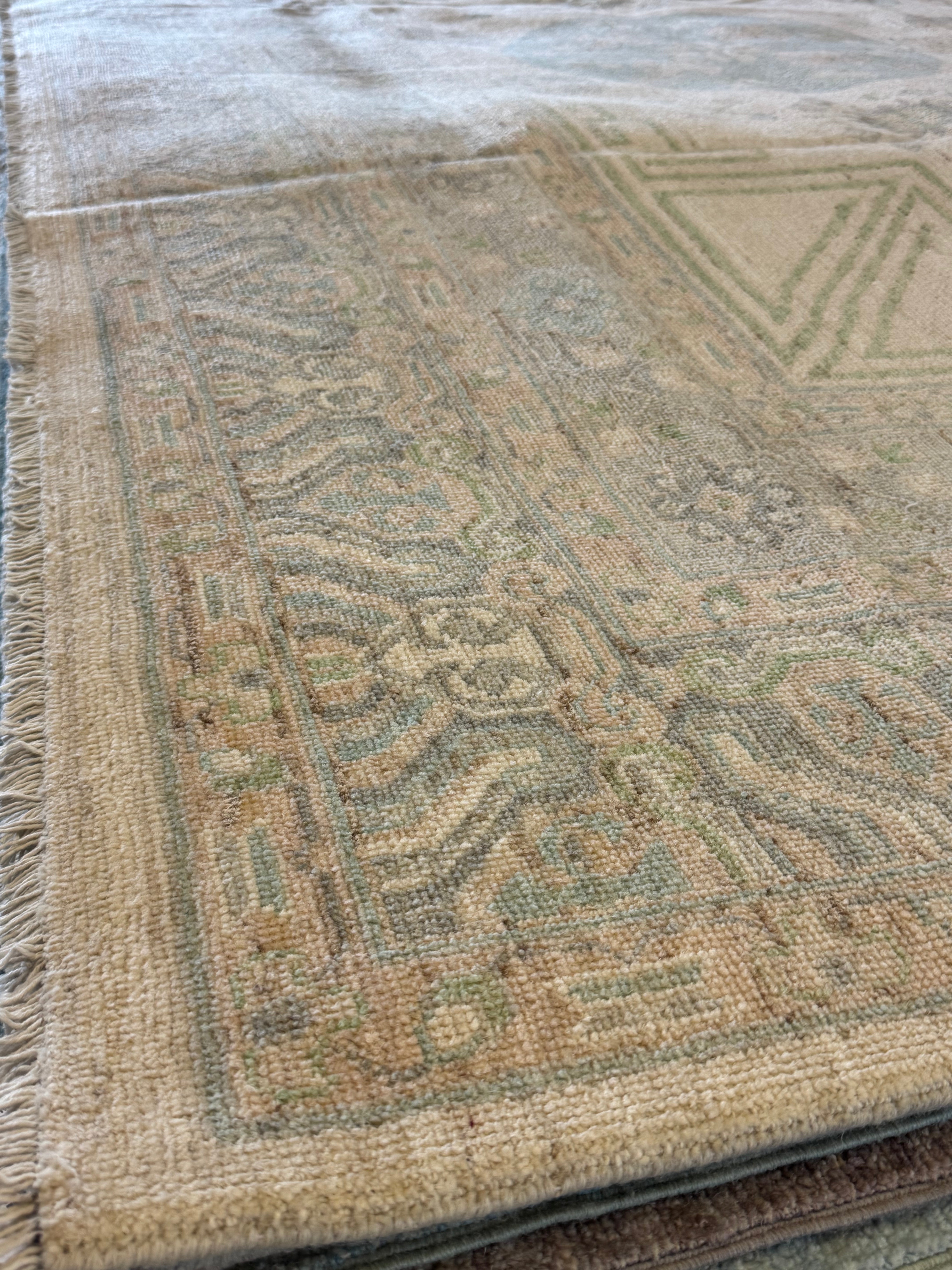 Holly Atkins 10.2x13.7 Light Blue Whitewashed Afghani Oushak
