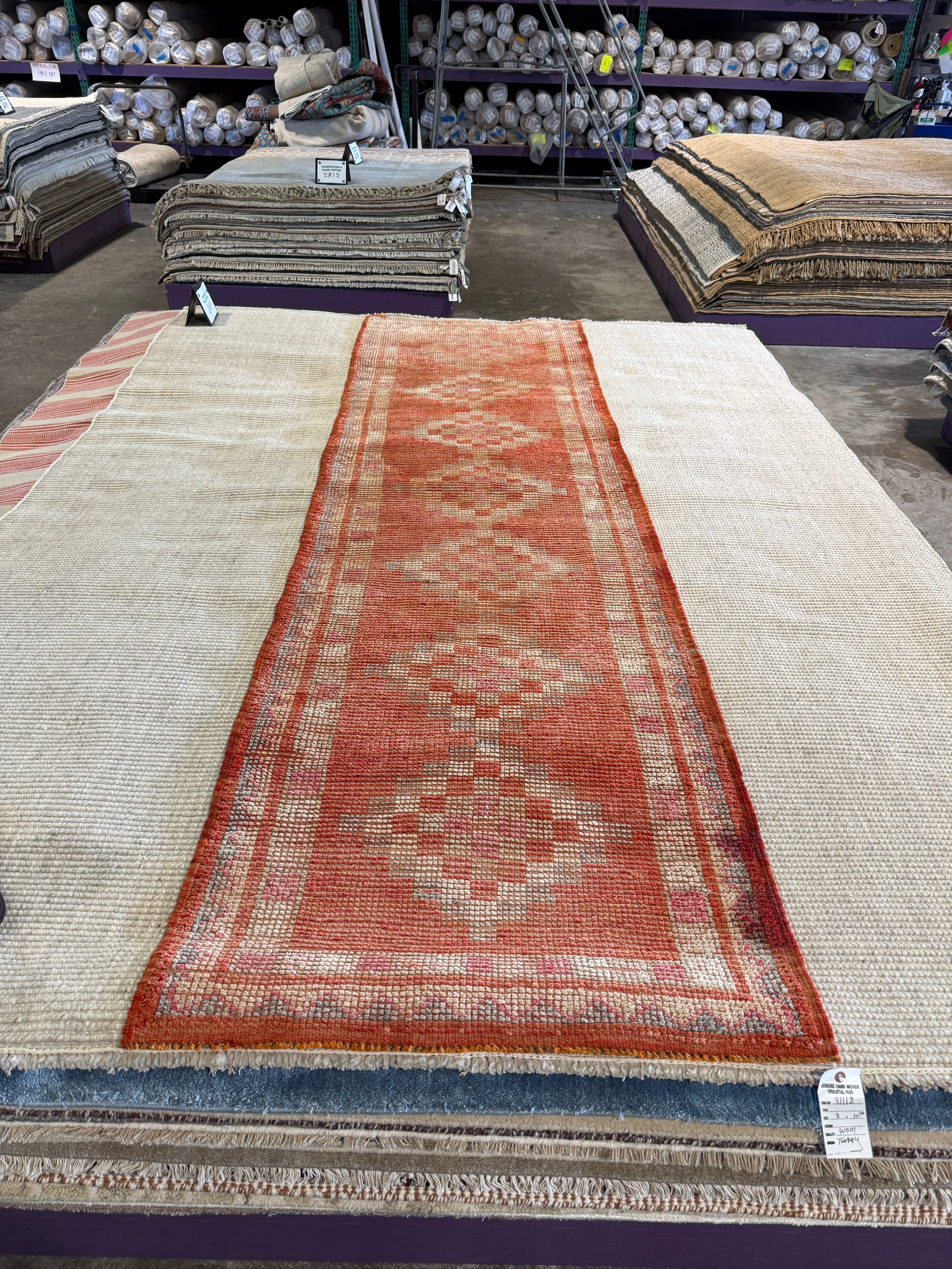 Linda Lane 3x10.10 Red Hand-Knotted Vintage Turkish Oushak Runner