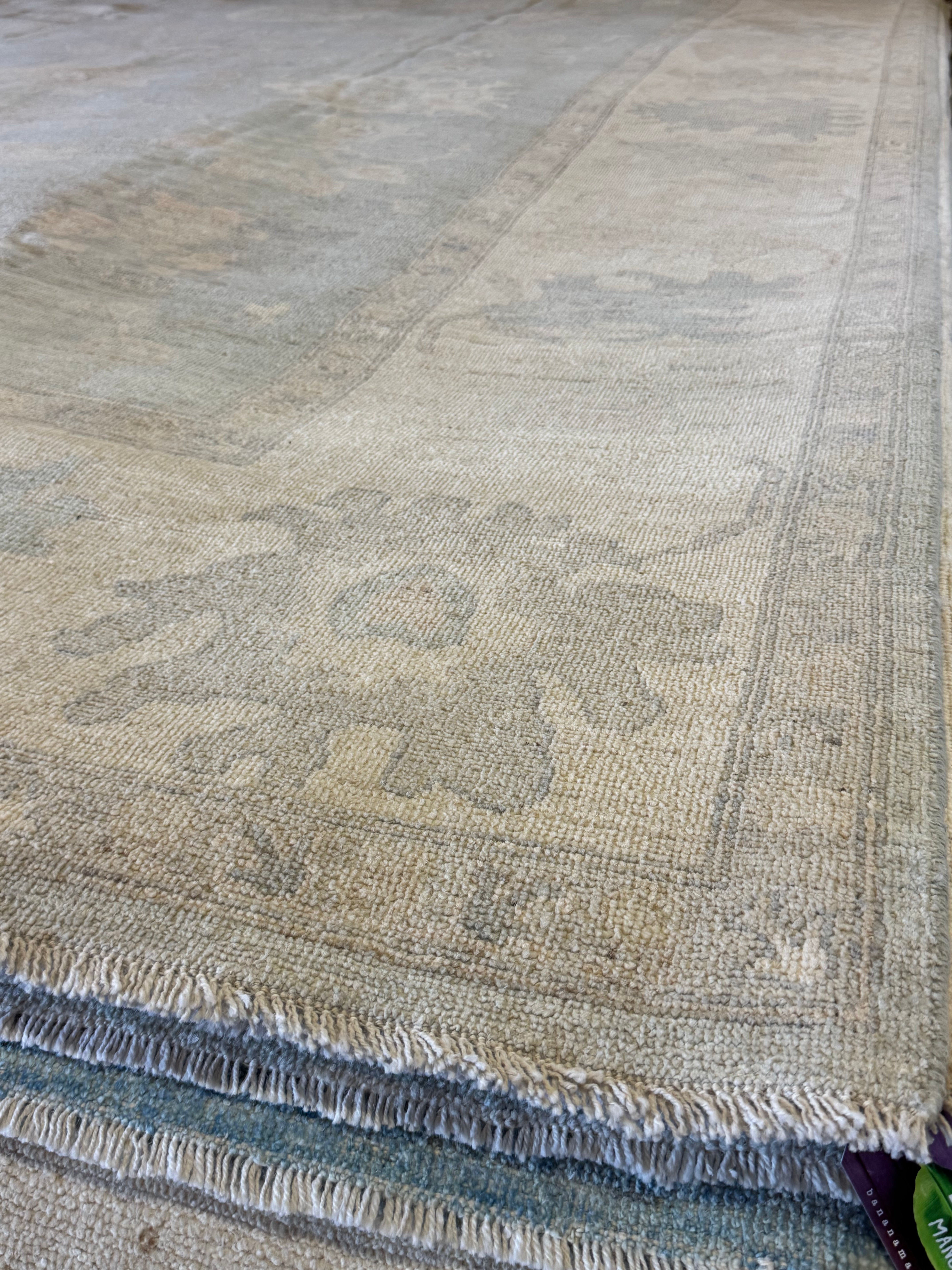 Dhanushka Anson 9.6x13.4 Light Blue Whitewashed Afghani Oushak
