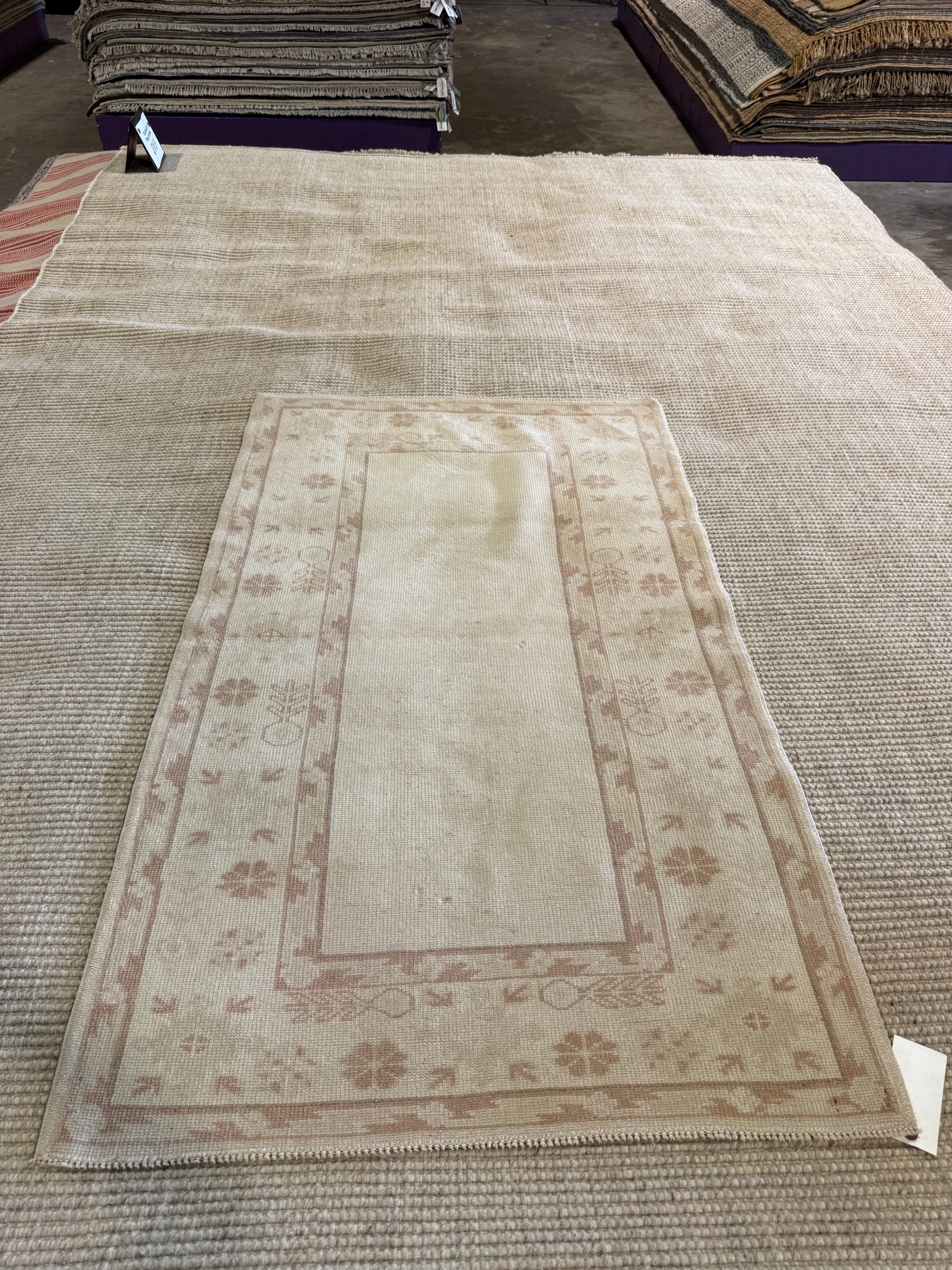Kayla Lee 2.10x4.8 Cream Hand-Knotted Vintage Turkish Oushak
