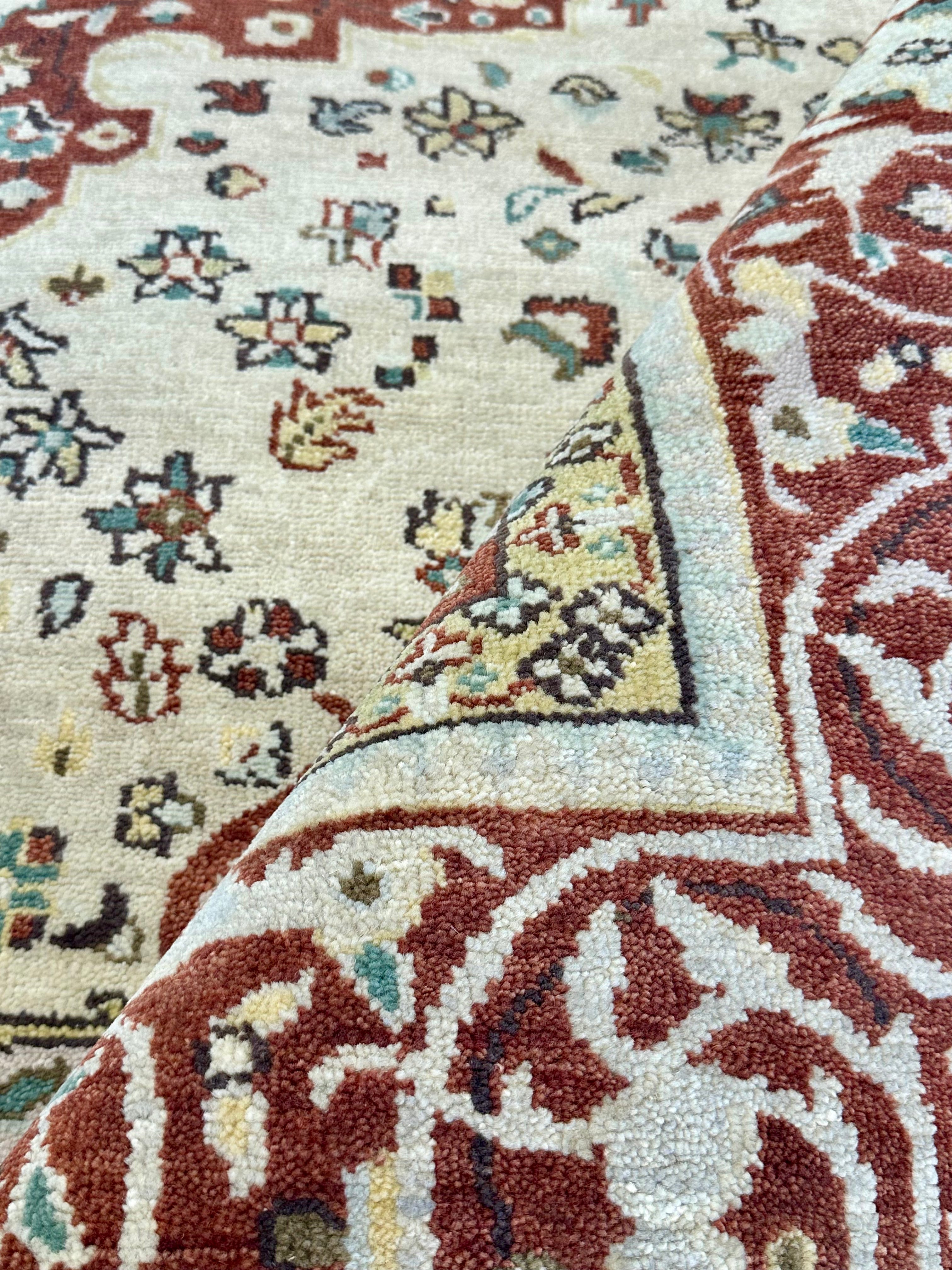 Zara Nikou Sichani 8x10 Ivory and Red Hand-Knotted Kashan Rug