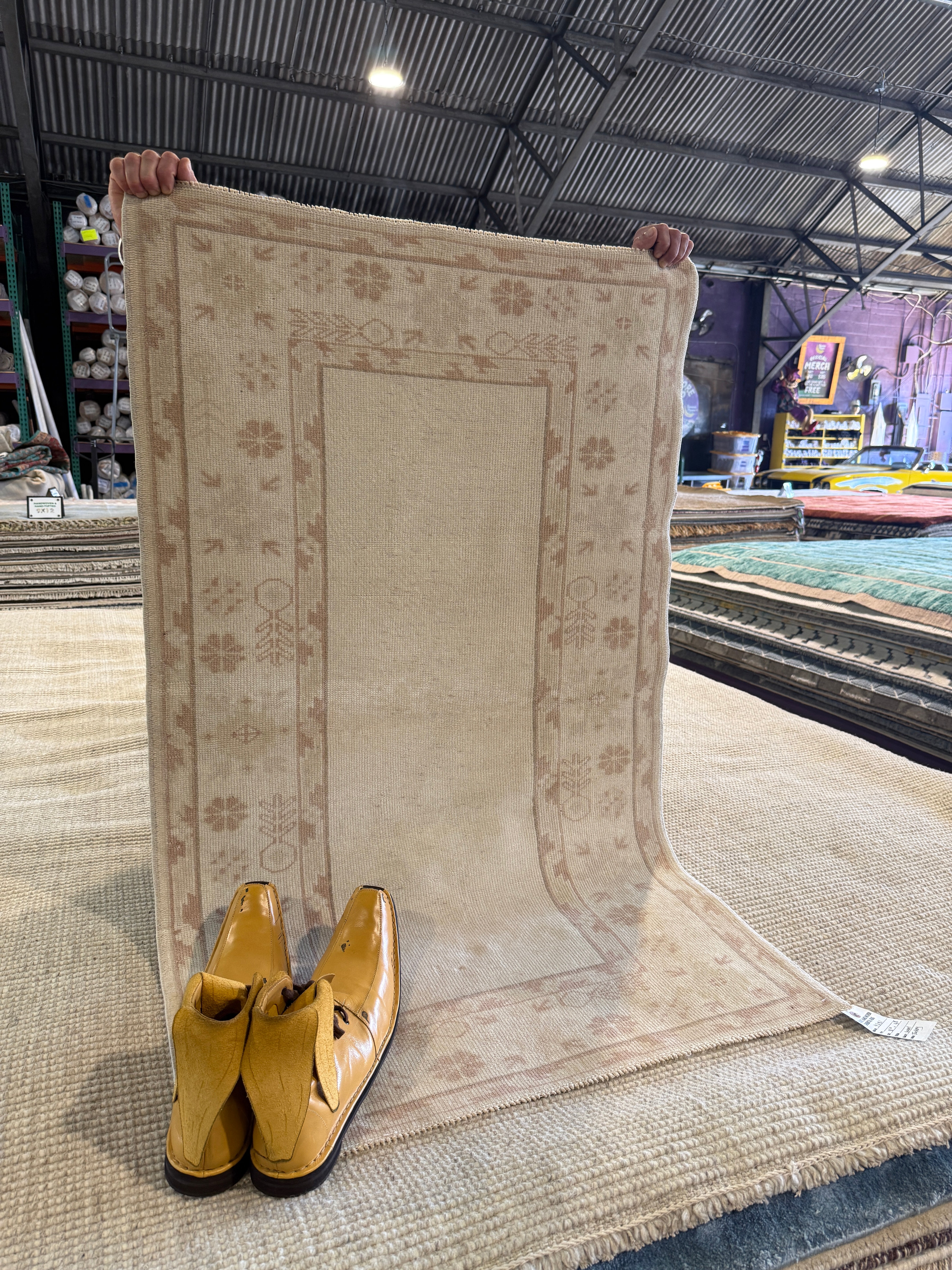 Kayla Lee 2.10x4.8 Cream Hand-Knotted Vintage Turkish Oushak