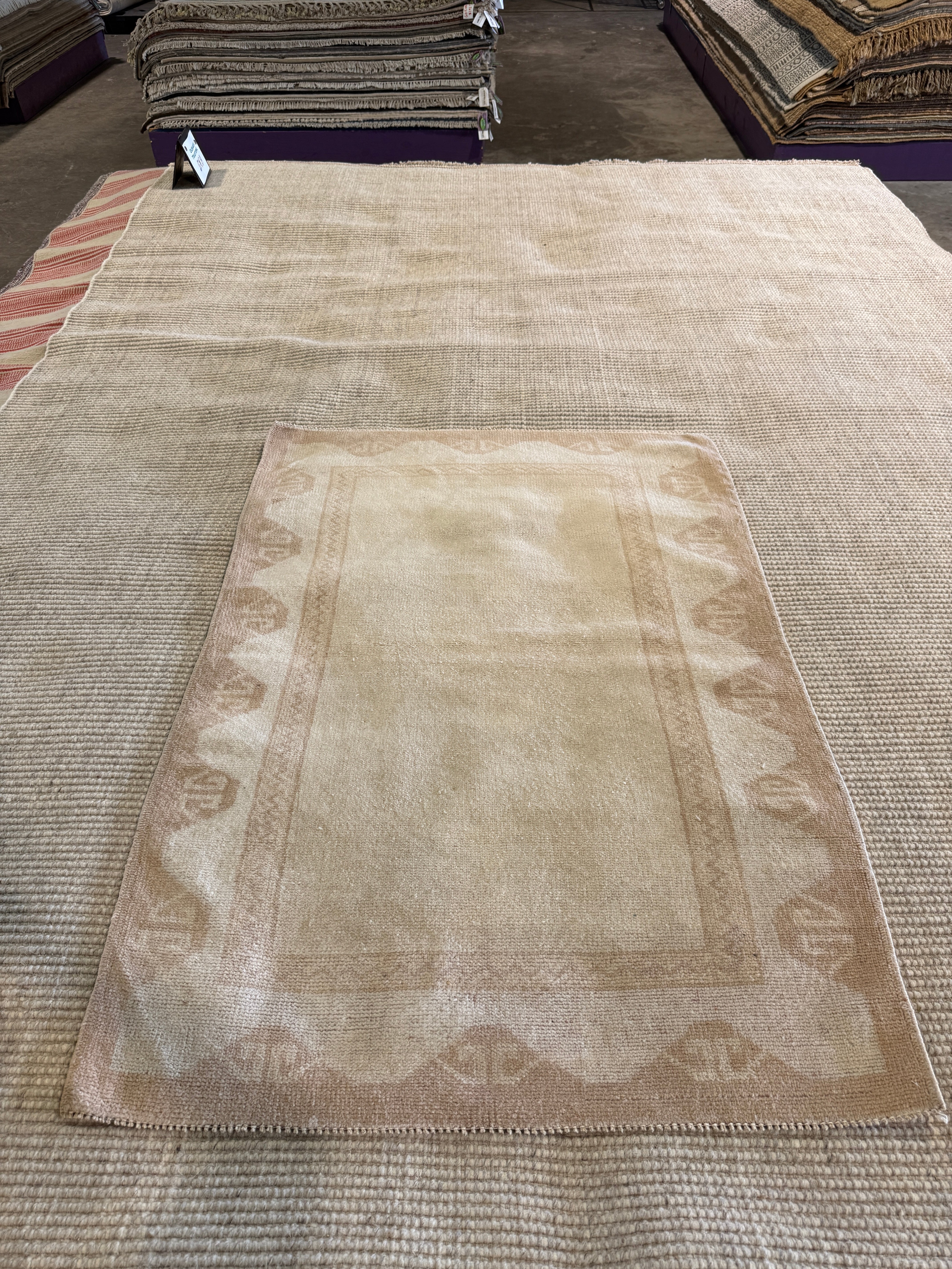 Maya Hunter 3x4.4 Cream Hand-Knotted Vintage Turkish Oushak