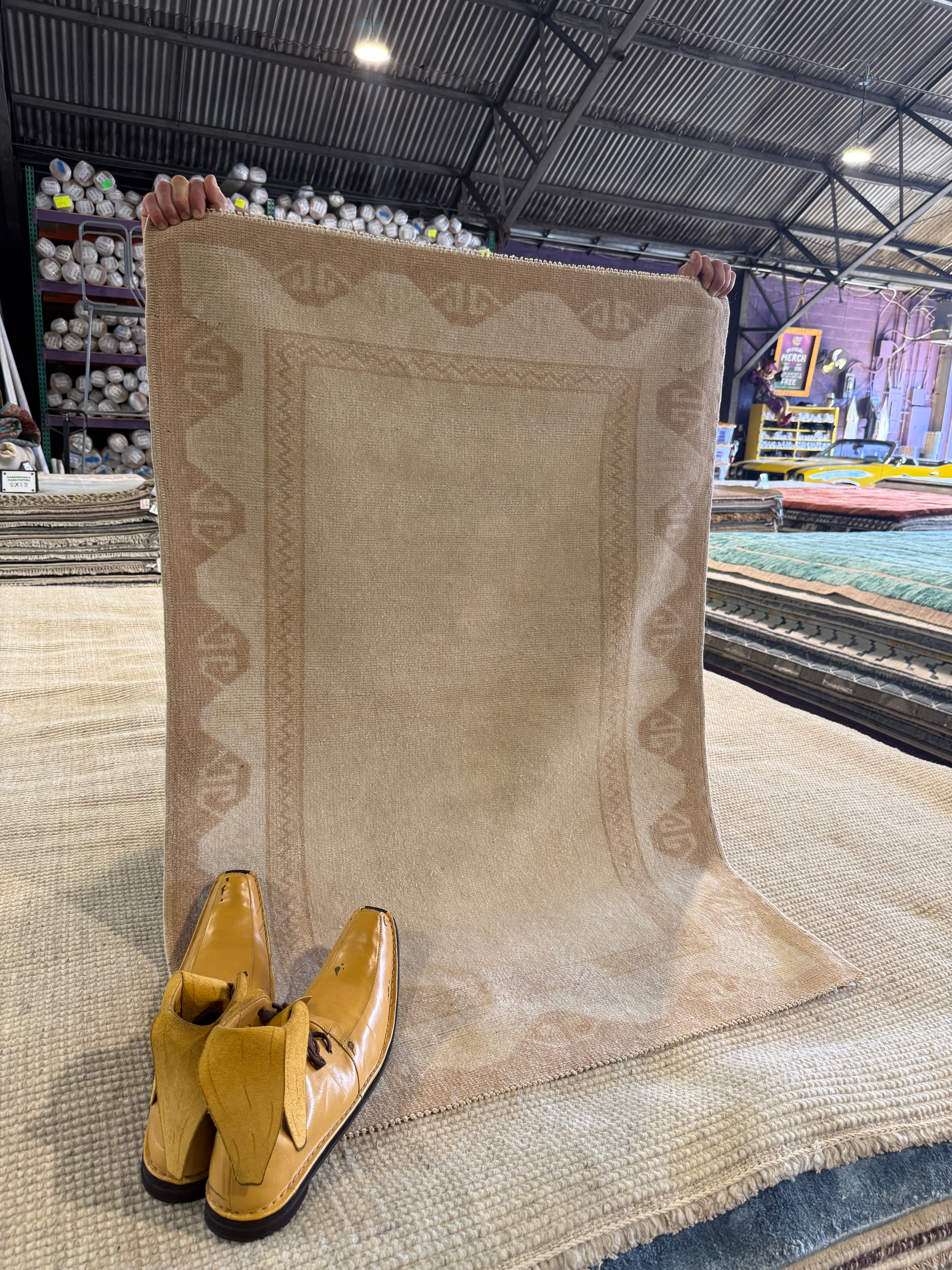 Maya Hunter 3x4.4 Cream Hand-Knotted Vintage Turkish Oushak