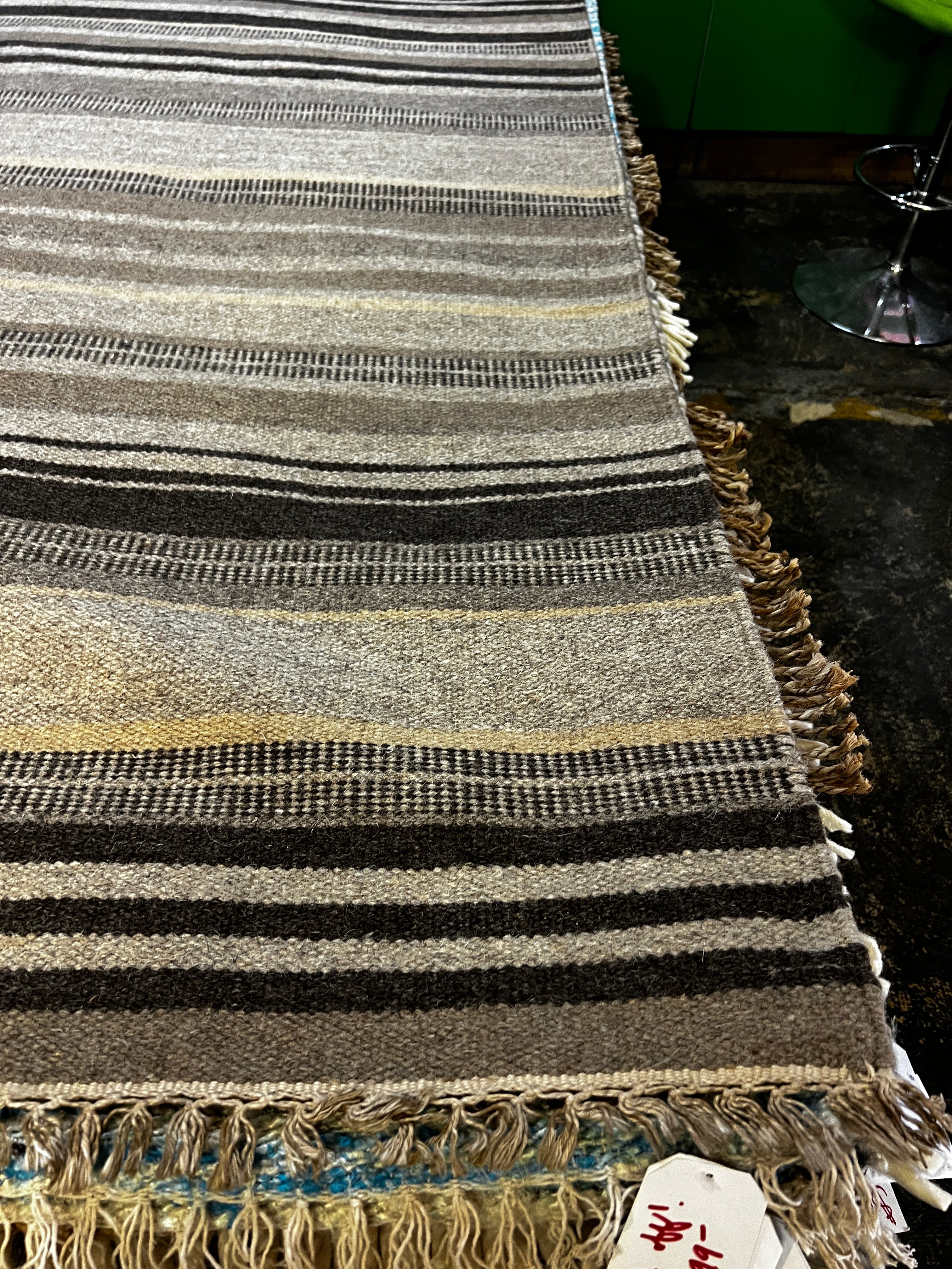 Down in Delray 6.6x8.3 Striped Brown Handwoven Durrie Rug