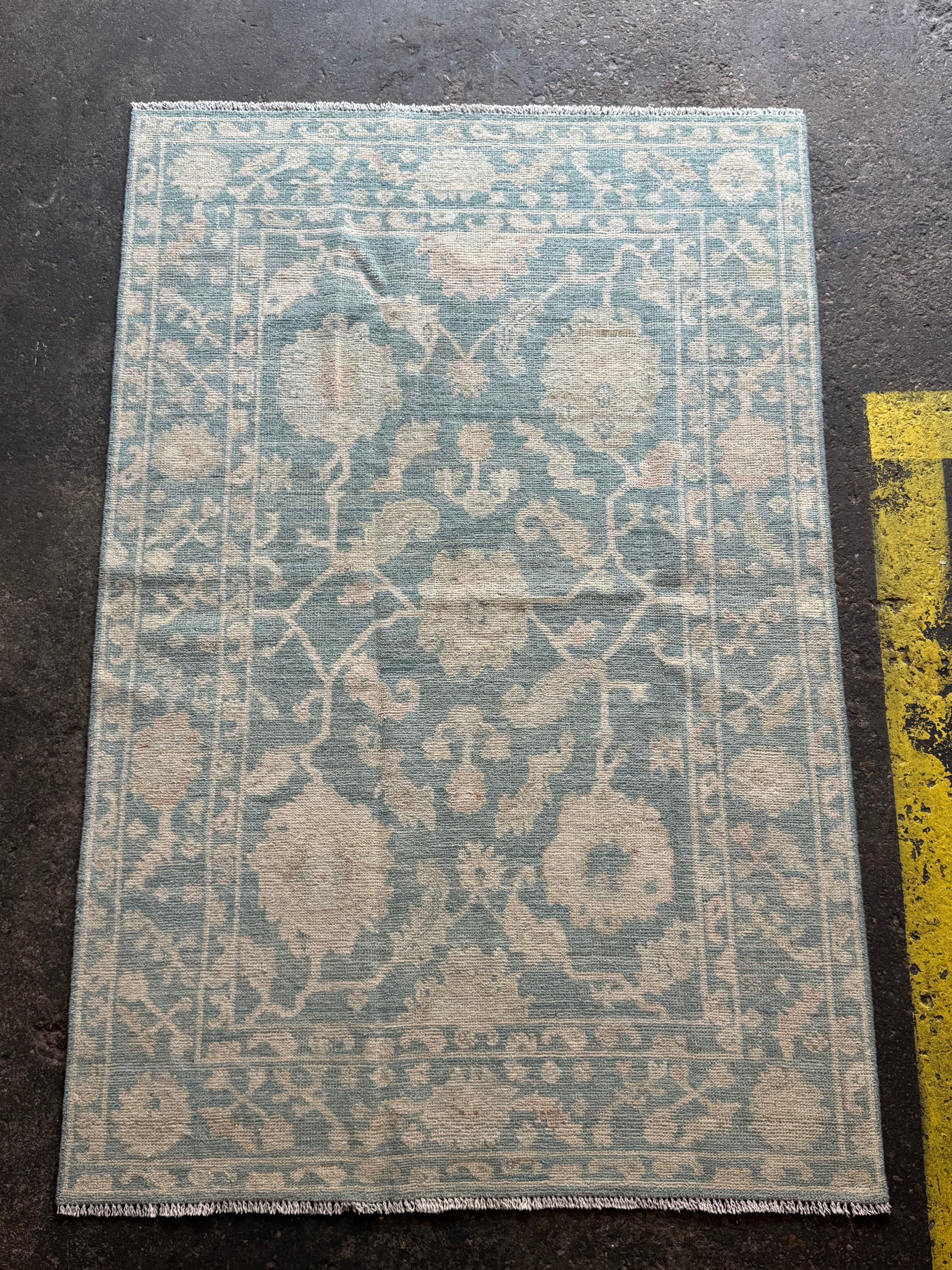 Gina Da Souza 4x6 Blue Whitewashed Afghani Oushak