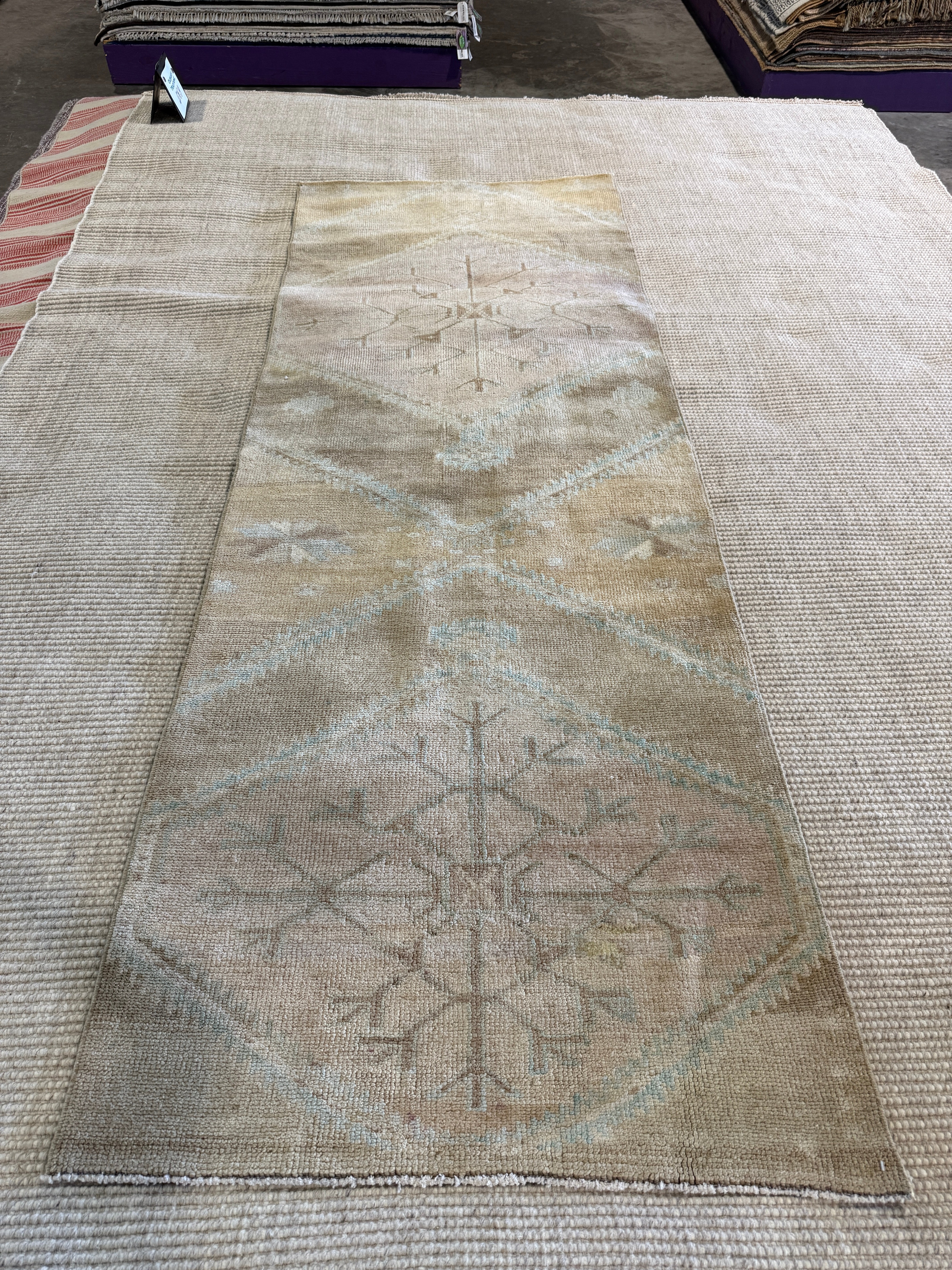 Kristina Meyers 2.11x8.2 Pink and Brown Hand-Knotted Vintage Turkish Oushak Runner