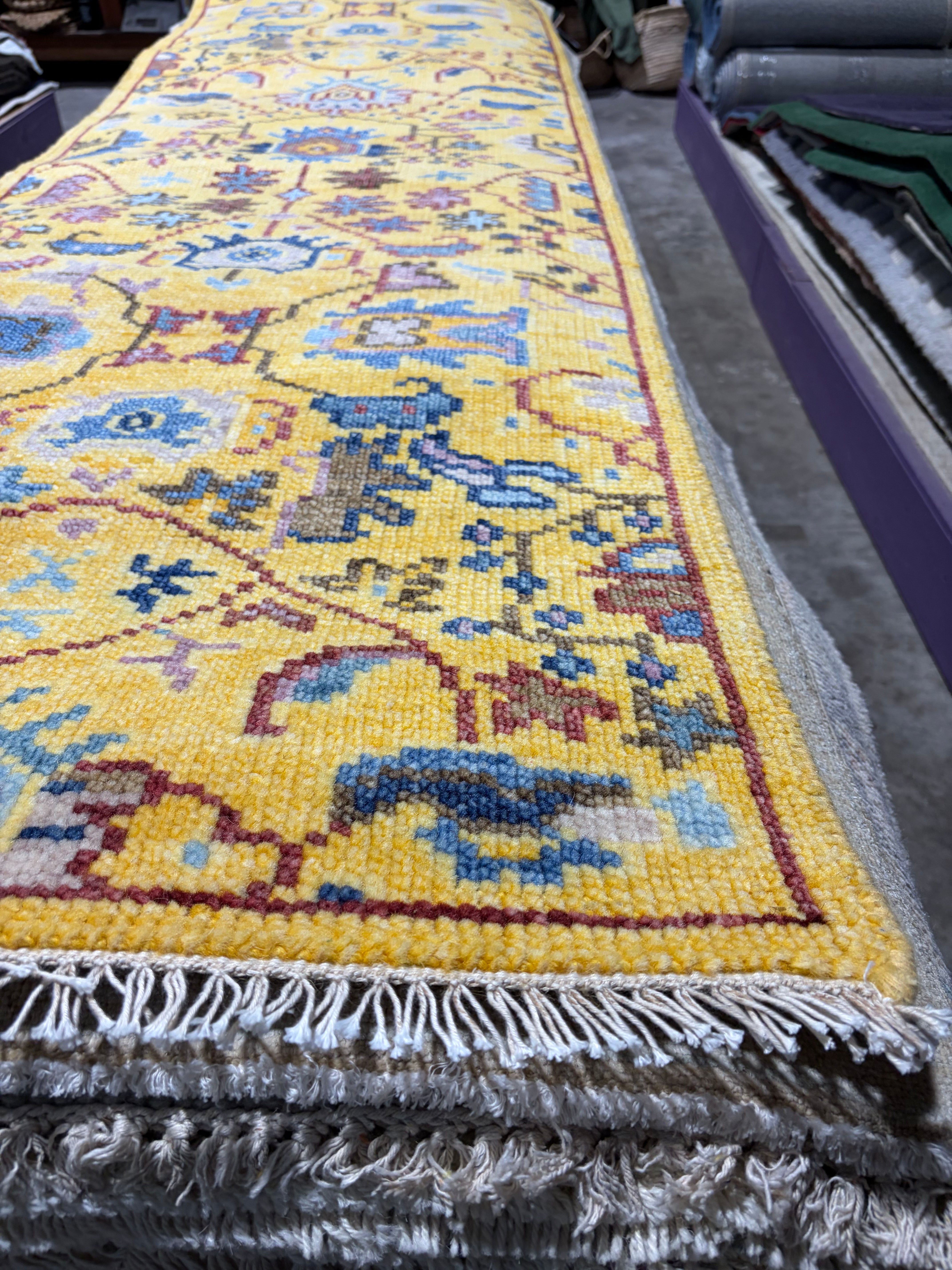 Mabel Marigold 2.6x12.3 Yellow Hand-Knotted Oushak Runner