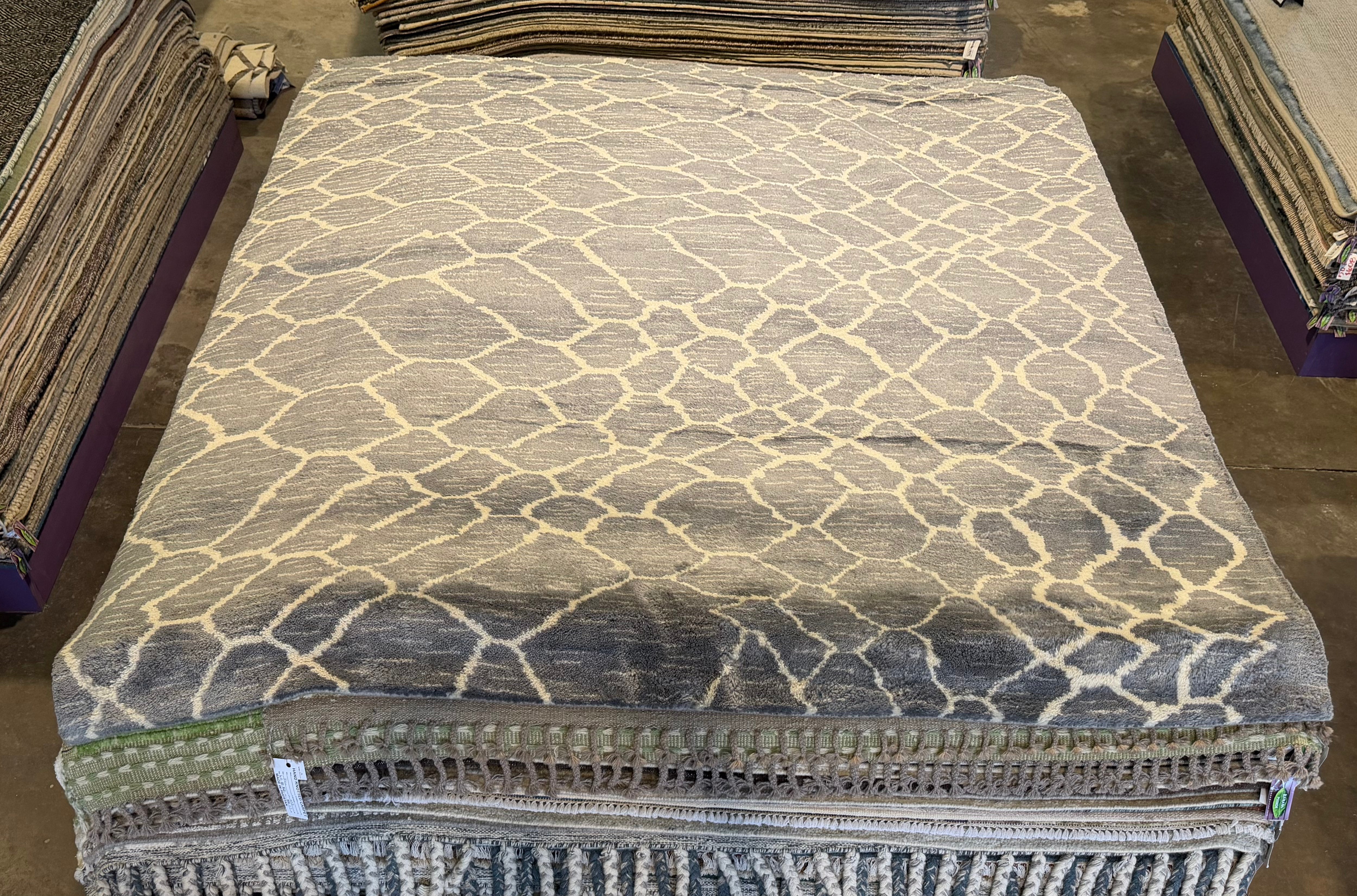 John Reynolds 8x9.9 Grey Hand-Knotted Modern Rug