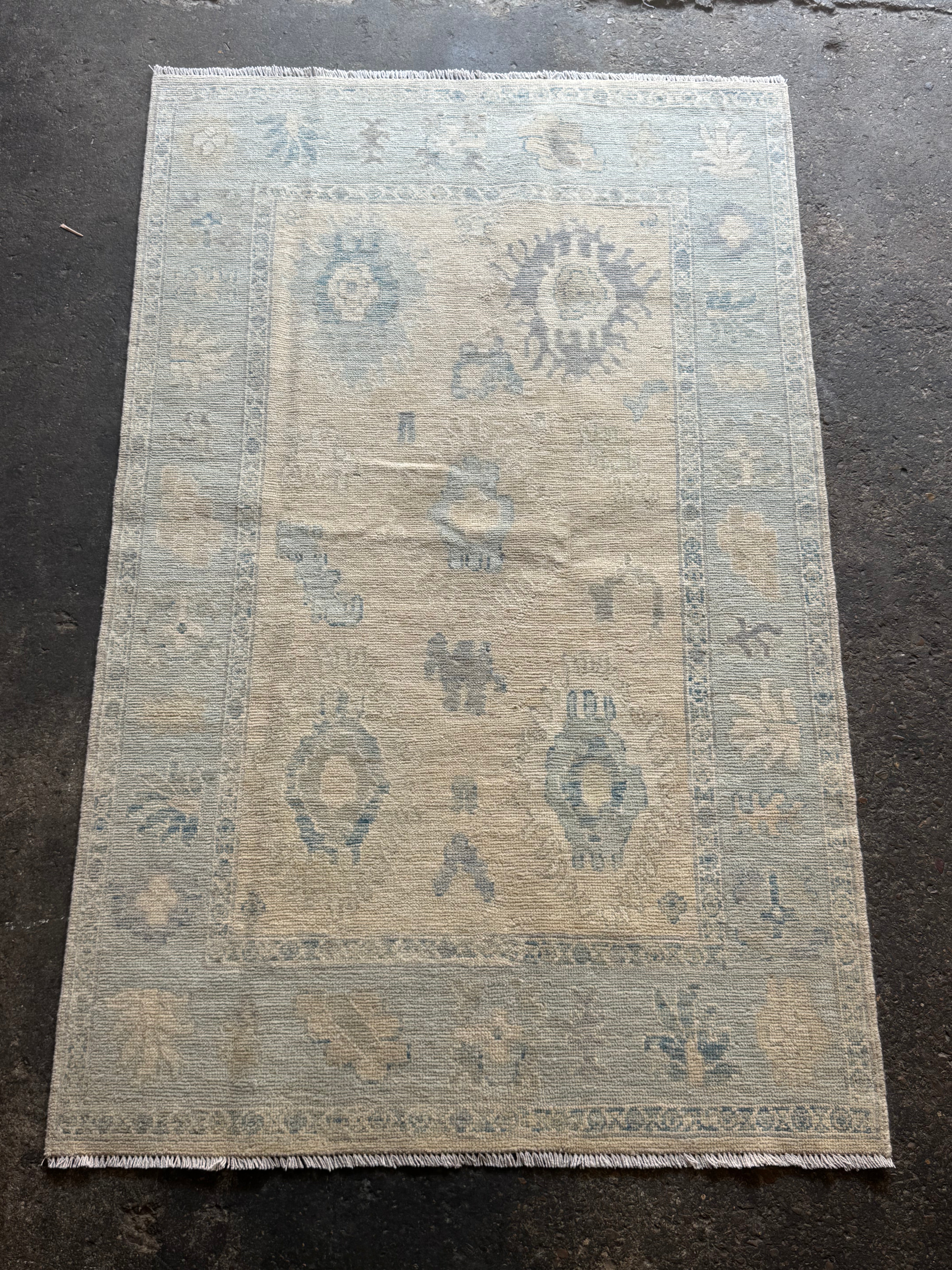 Catherine Skinner 3.9x6.2 Light Blue Whitewashed Afghani Oushak