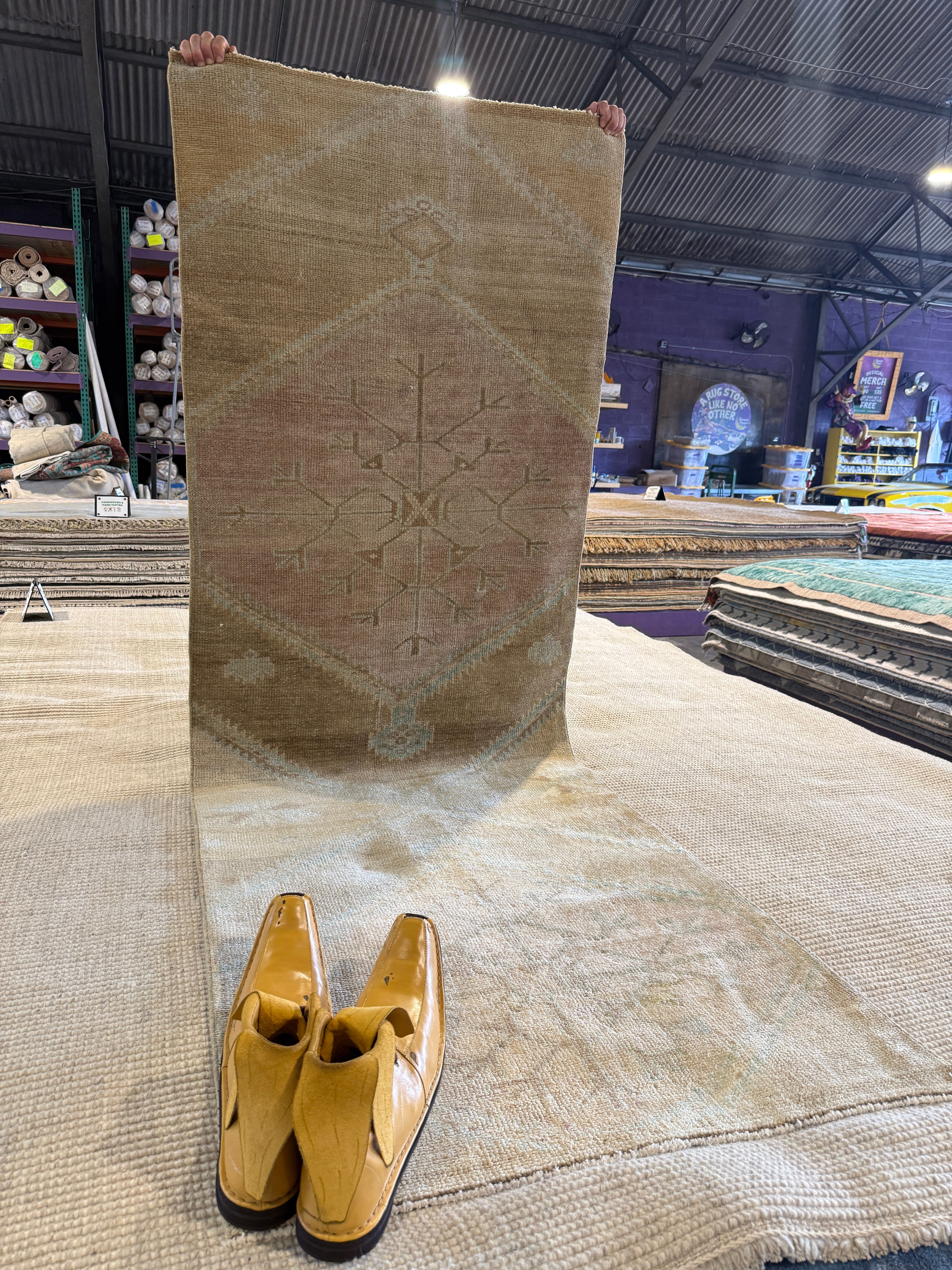 Kristina Meyers 2.11x8.2 Pink and Brown Hand-Knotted Vintage Turkish Oushak Runner